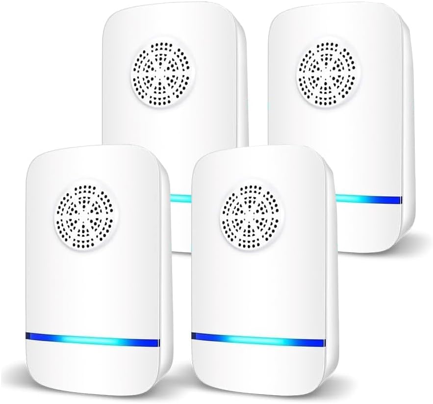 4 Piezas Repelente Ultrasónico de Plagas,Electrónico Repelente Mosquitos Insectos para Interiores Anti Cucarachas,Moscas,Mosquitos,Ratones,Arañas,100% Inofensivo para Mascotas y Humanos