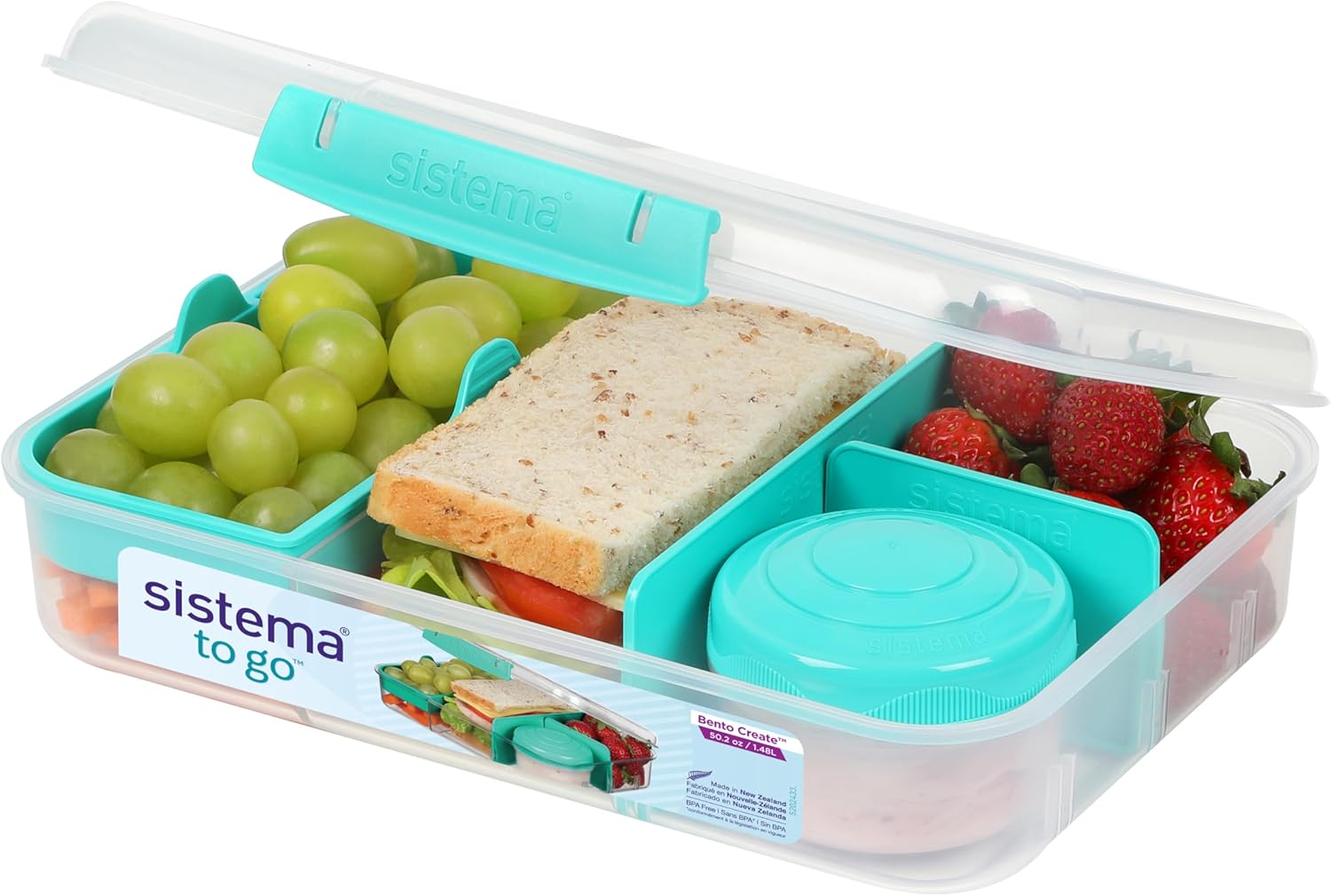 Sistema To Go fiambrera bento | Fiambrera con tarrina para yogur o fruta | Plástico con destino al océano | 1,25 l | Verde Azulado