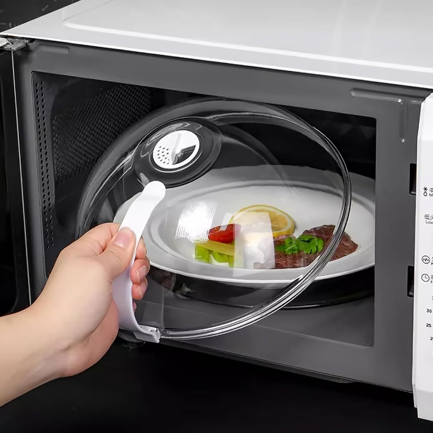 Cubierta para microondas, sin BPA, cubierta para microondas con asa, resistente al calor hasta 200 °C, protección contra salpicaduras para microondas, fácil limpieza