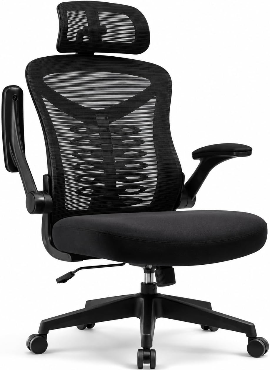 Magic Life Silla de Escritorio Sillas de Oficina Reposabrazos abatible de 90 ° Silla ergonómica para computadora Soporte Lumbar Altura Ajustable Giratoria de 360 ° Mecedora (Blanco)