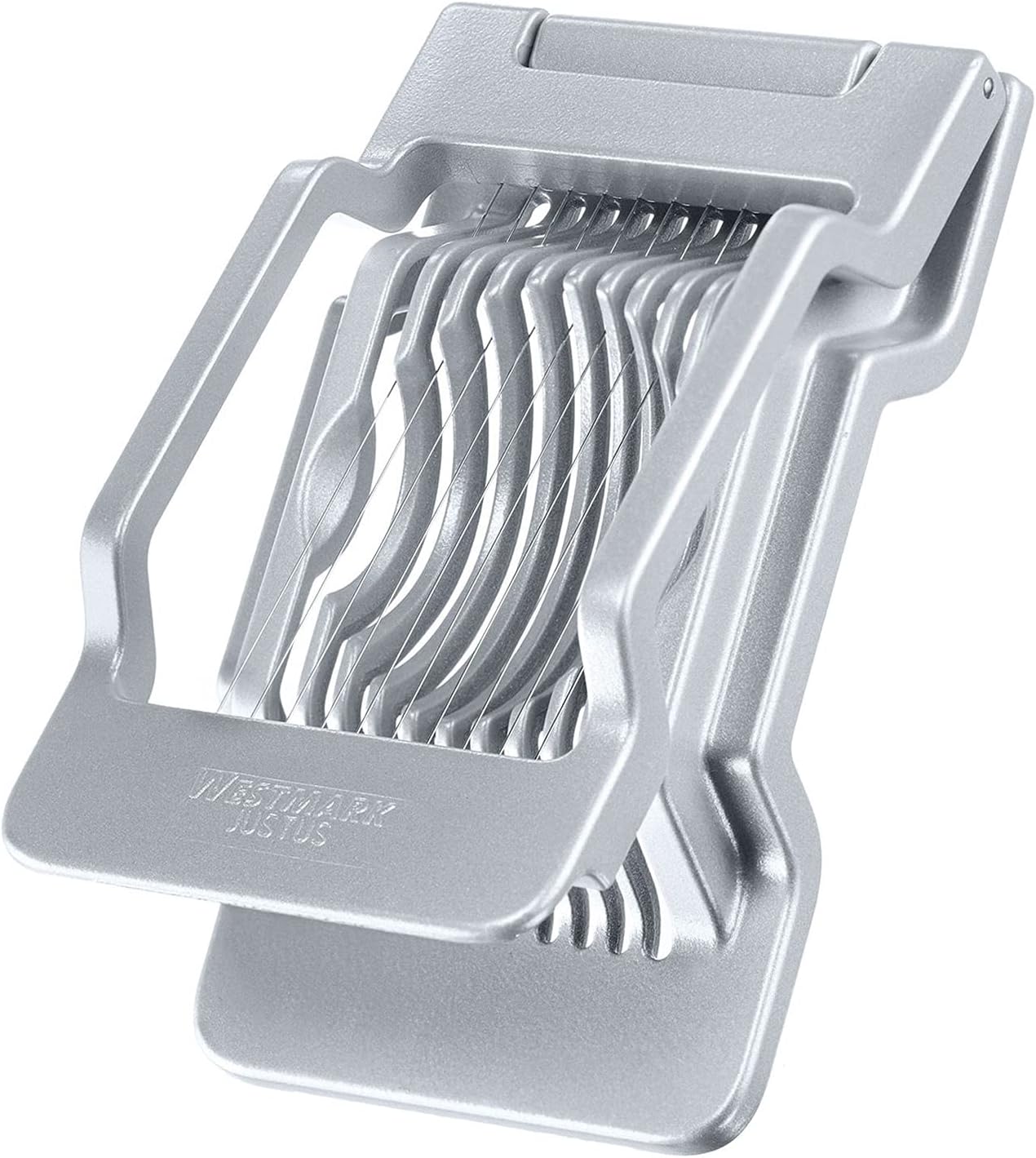 Westmark Cortador de huevos para rebanadas redondas y ovaladas, Alambres de corte tensados ​​individualmente de acero inoxidable, Aluminio/acero inoxidable, Justus, Gris, 10402260