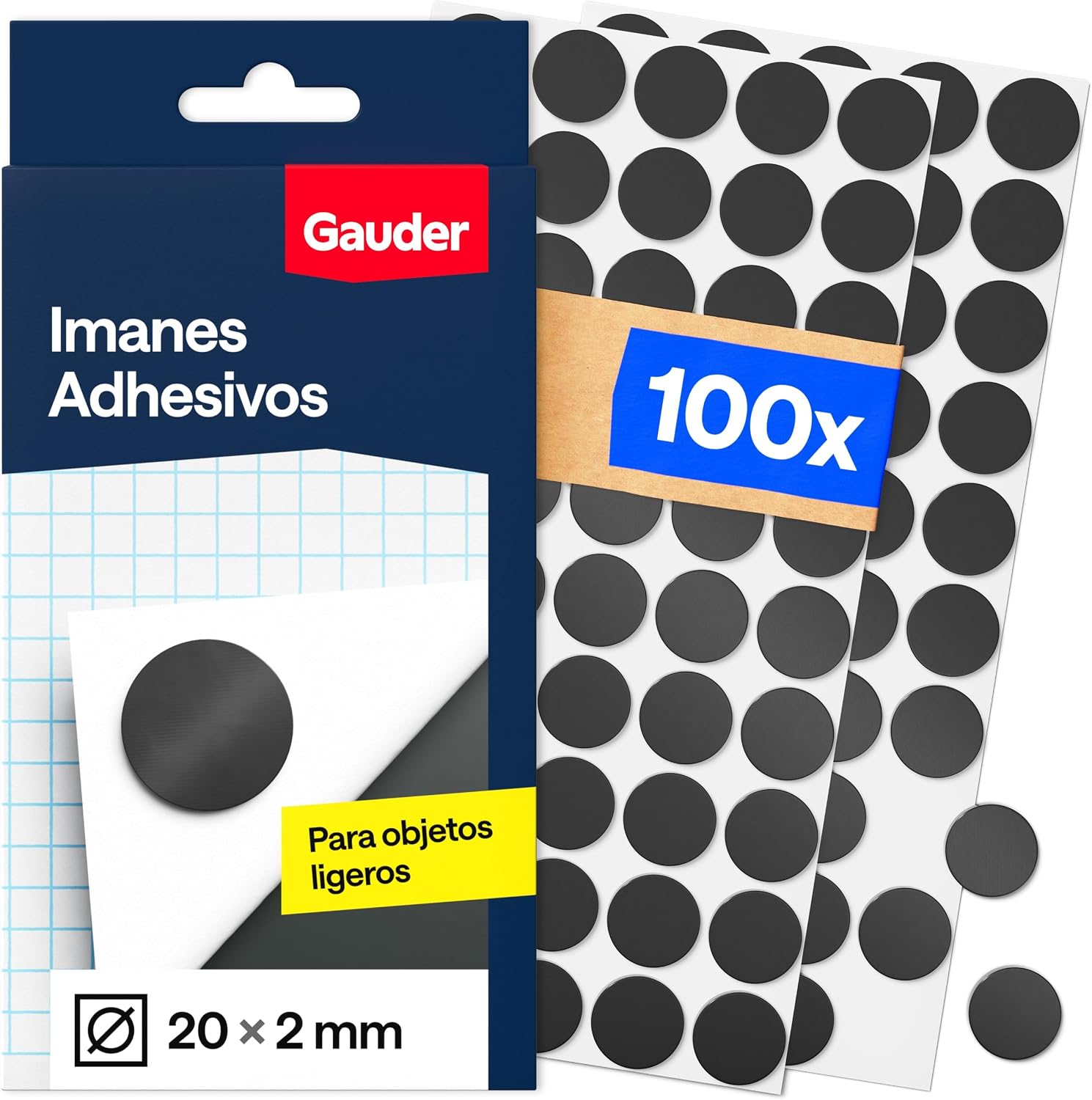 GAUDER Puntos Magnéticos, Imanes Adhesivos Redondos (20x2mm - 100 uds)