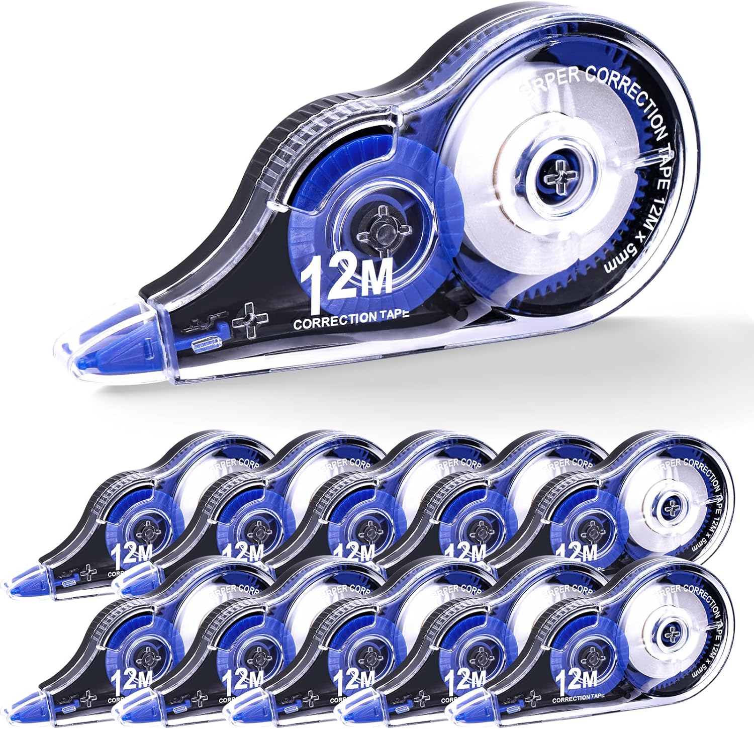Jewan 10 Piezas Cinta Correctora,12m x 5 mm Cintas Correctoras Roller Pocket con Tapa Protectora,Ideal para Material Escolar y Papeleria Oficina,Útil para Borrar y Escribir de Inmediato