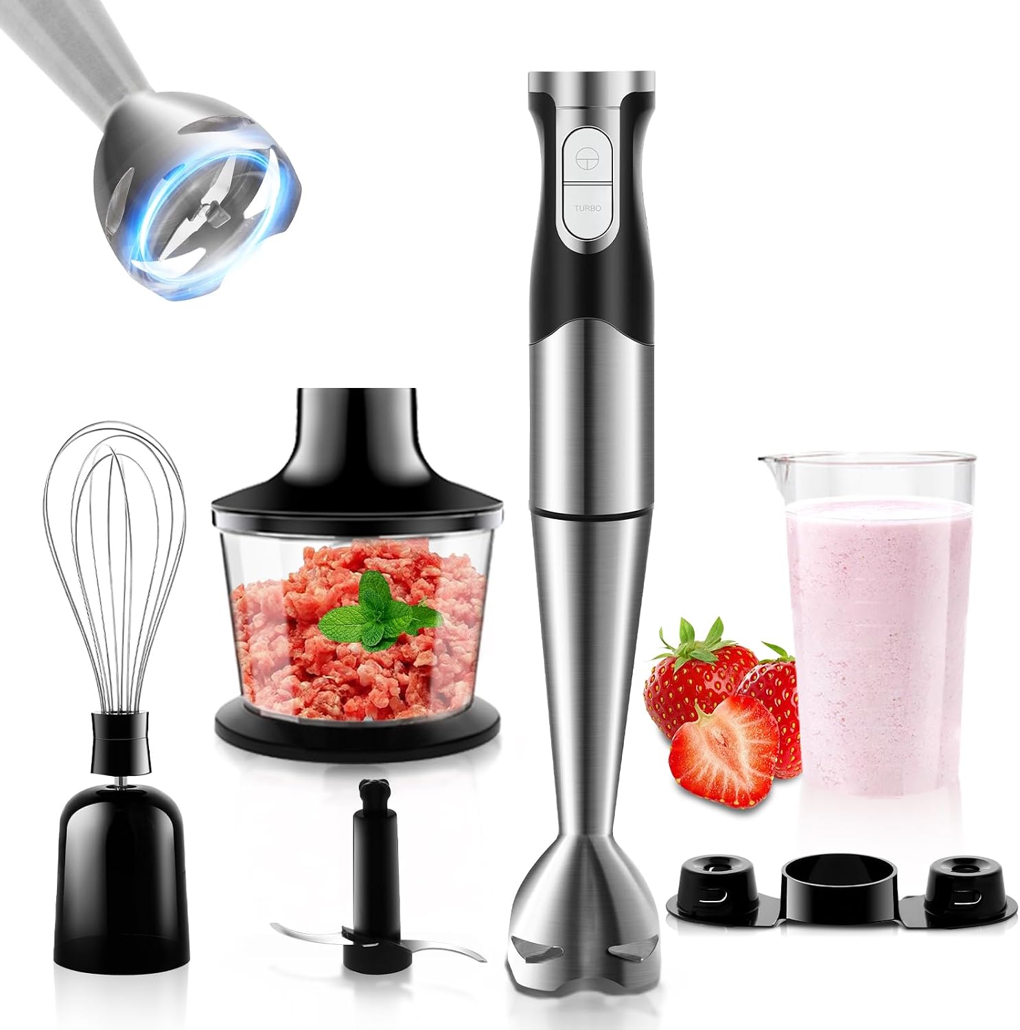Batidora de Mano 1200W 6 en 1 Eléctrica Multifuncionales Función Turbo