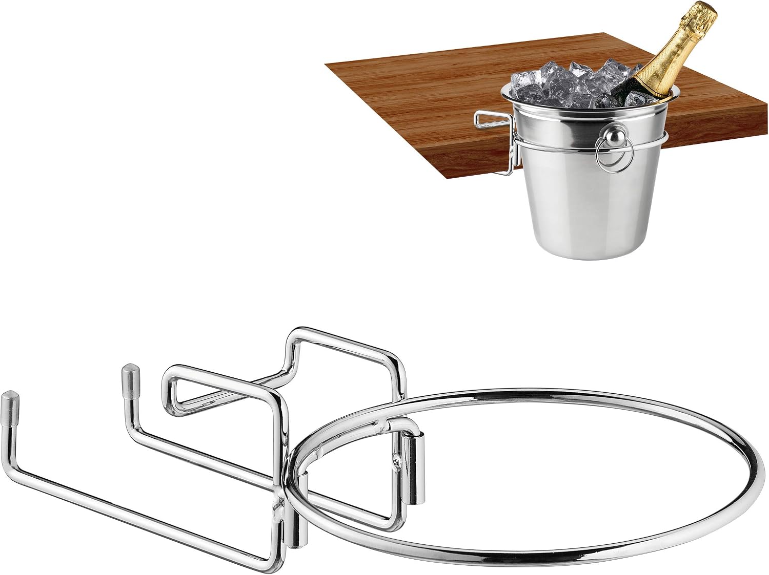 Relaxdays Soporte de Mesa para Champanera, Cubo Enfriador Botellas Vino 18 m Ø, Ahorra Espacio, Cava, Hierro, Plateado