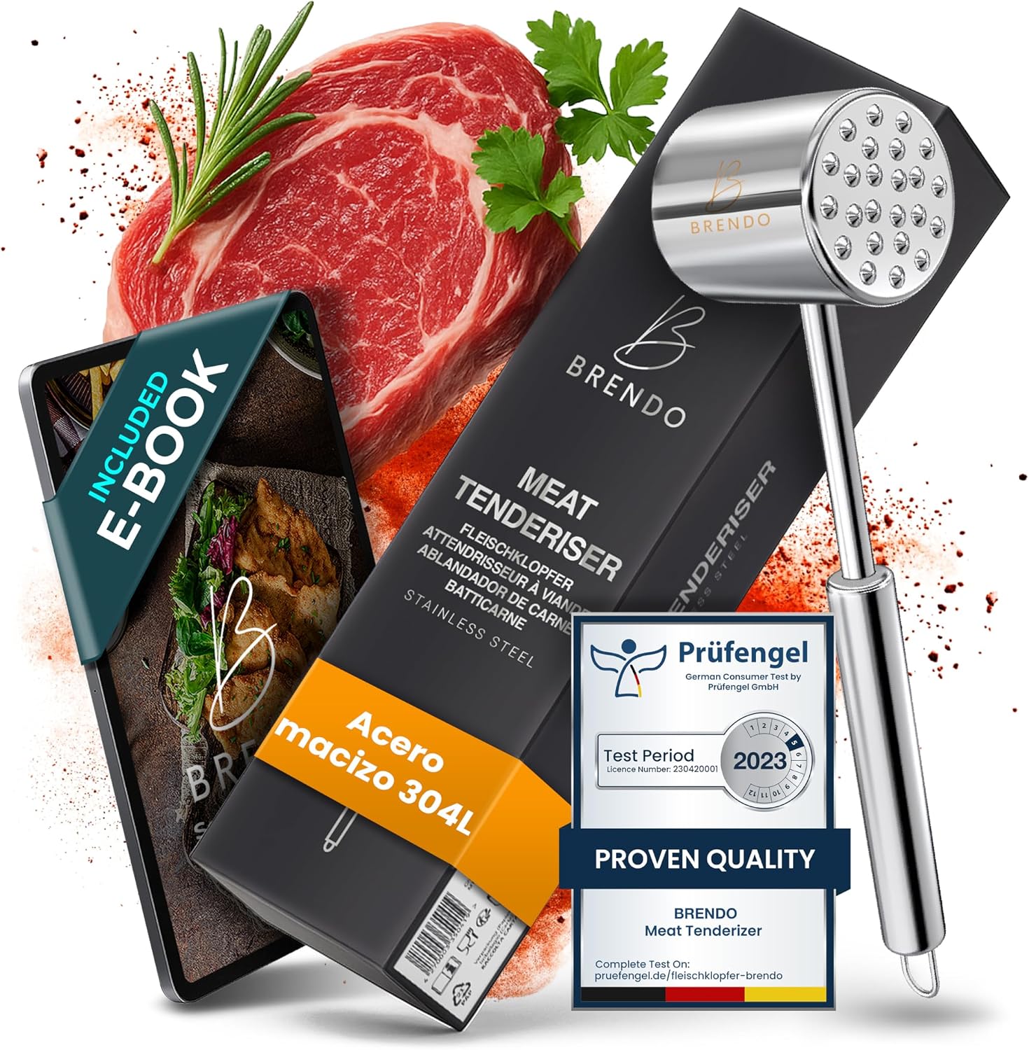 Brendo Machacador de Carne Mazo para Filetes Premium de Acero Inoxidable