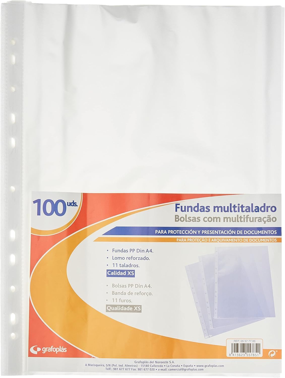 Grafoplas - Fundas Multitaladro XS, 11 Taladros, Tamaño A4, Lomo Reforzado