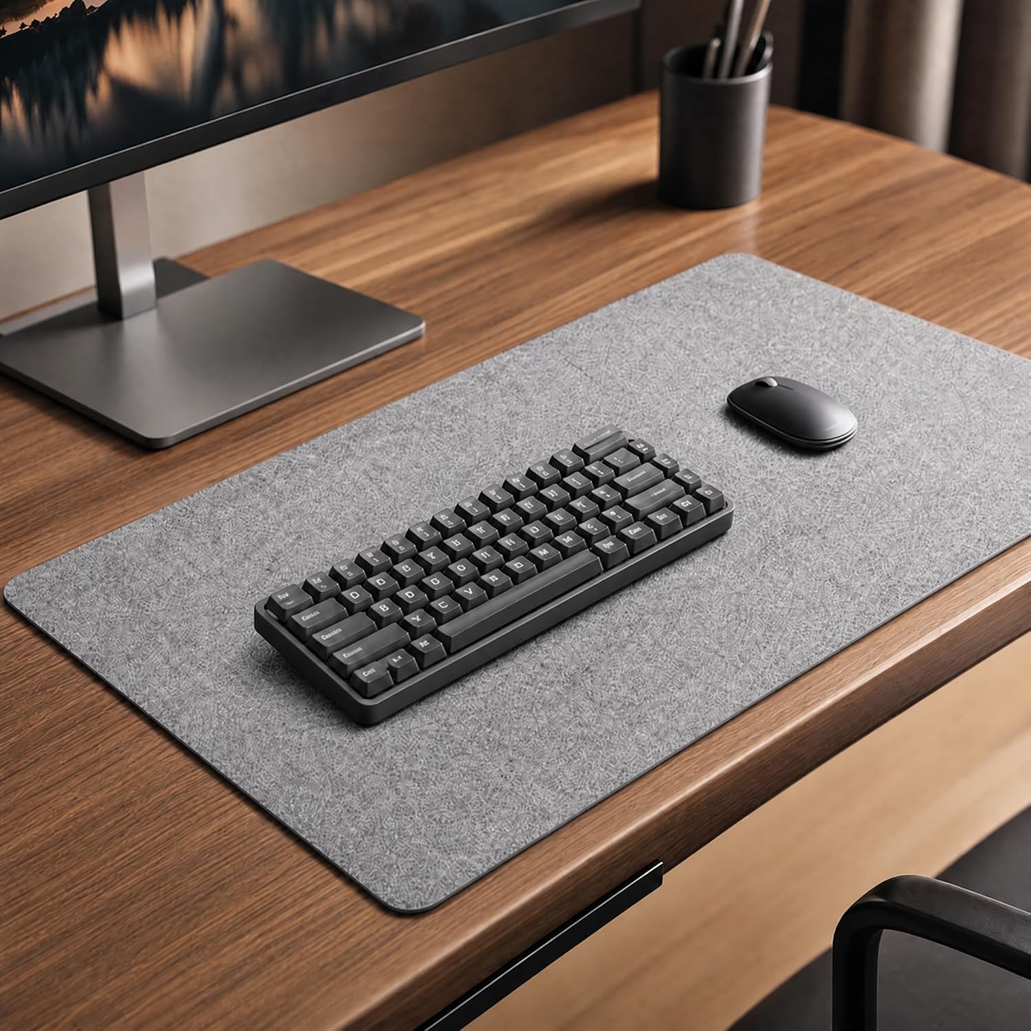 Alfombrilla de escritorio de fieltro, 100 x 40cm alfombrilla teclado y raton, antideslizante, silencioso, tapete escritorio para ordenador portátil, ratón y teclado - Gris claro