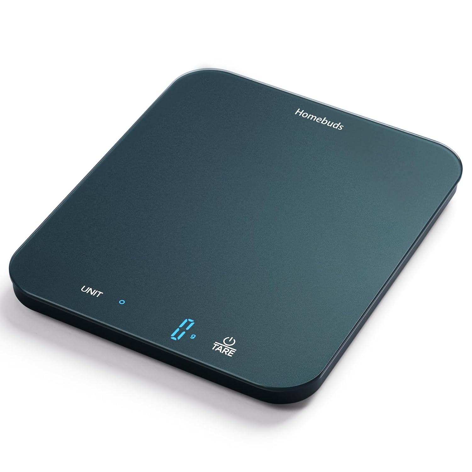 Homebuds Báscula Cocina, Balanza Cocina de 15kg, Pesa Gramos y Onzas con Precisión de 1g/0,1oz para Hornear y Cocinar, Pantalla LED, 3*AAA Incluidas, Vidrio Templado, Azul