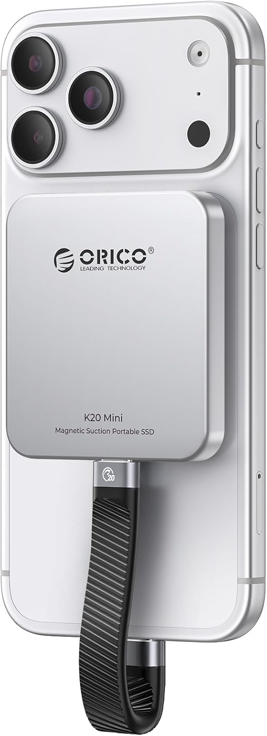 ORICO 512GB SSD Externo Magnético, 4K ProRes HDR Grabación, SSD Portatil hasta 2000 MB/s, Sólo Compatible con iPhone 15/16 Serie, Teléfonos Inteligentes, Computadoras con Puerto Tipo C K20Mini