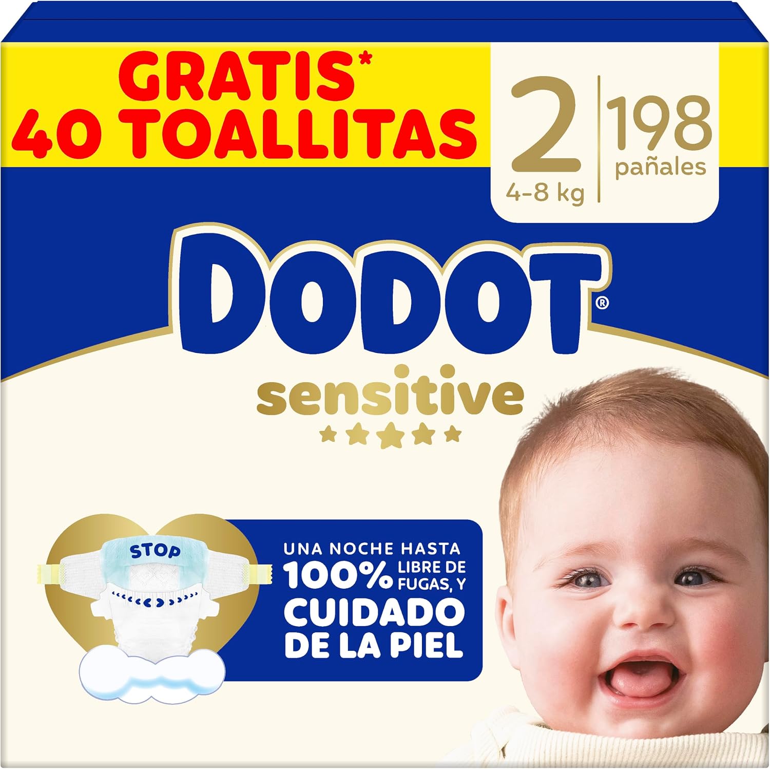 Dodot Pañales Bebé Sensitive Talla 4, 172 Pañales, 9kg - 14kg, Óptima Protección de la Piel de Dodot