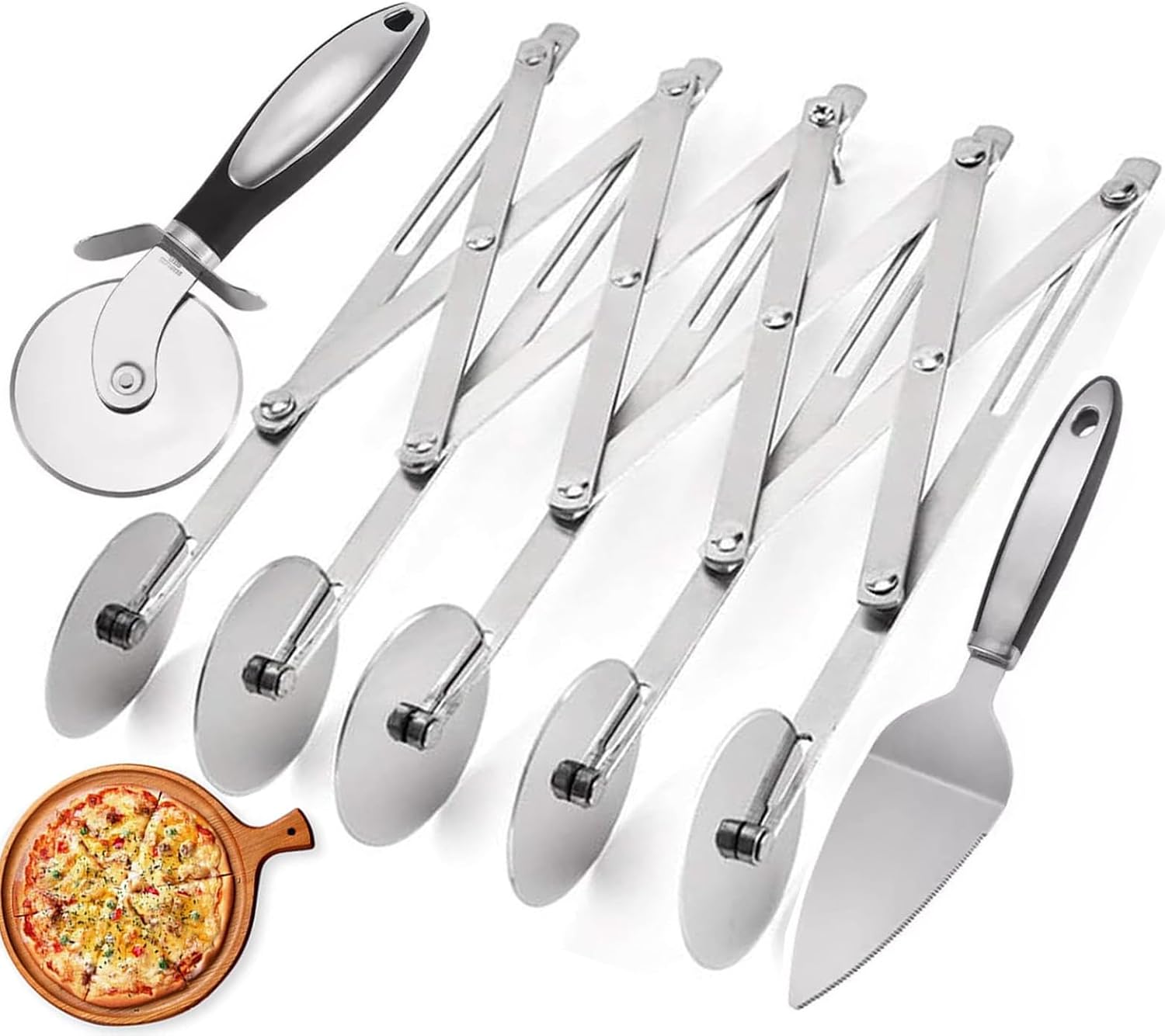 5 Ruedas Cortador de Masa, Corta Pizzas de Acero Inoxidable Ruedas de Masa Acero Inoxidable Cortador Masa Set de Cortador de Pizza para Hornear, Pastelería, Pan