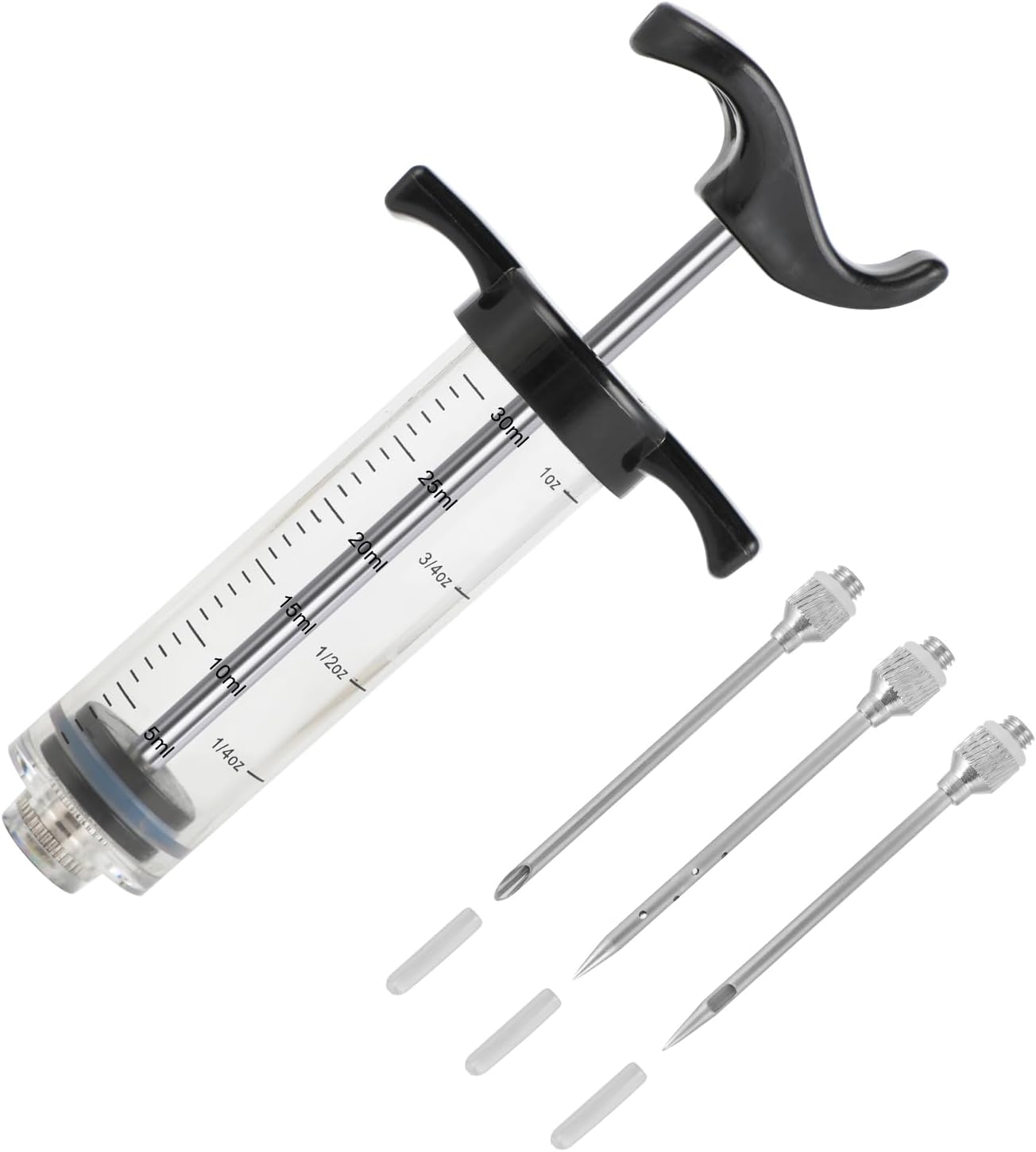 Windfromort Jeringuilla 30 ml - Jeringuilla de Cocina con Aguja de Acero Inoxidable 304-3 Agujas - Inyector para Carne y Mermelada, jeringuilla, jeringuilla de Cocina - Ideal para repostería y Cocina