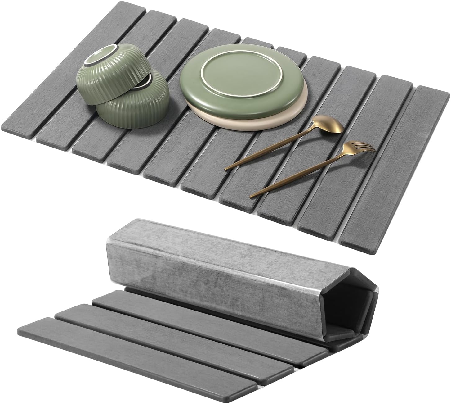 Escurreplatos Diatomita 60 x 40 cm, Escurridor Diatomita cocina, Alfombrilla Escurreplatos Absorbente y de Secado Rápido, Plegable