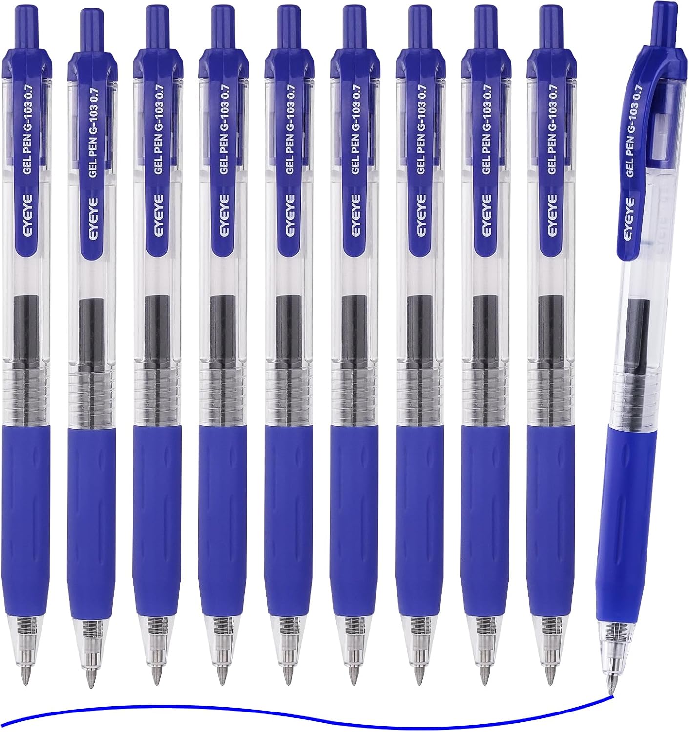 EYEYE Bolígrafos de gel Retráctiles, 0.7 mm, Azul, Paquete de 10