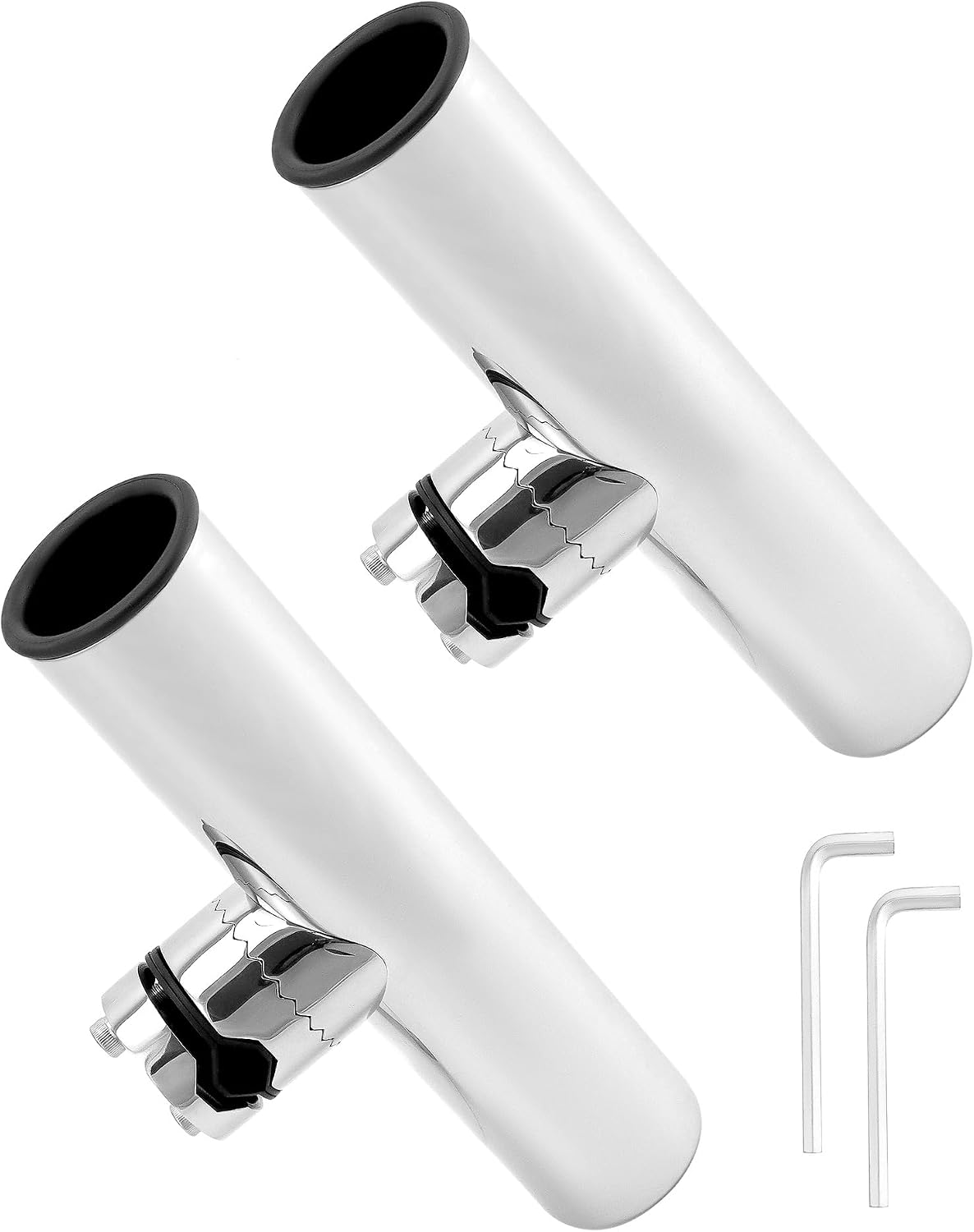 QWORK® 2 Piezas Soportes para Cañas de Pescar - Giratorios en 360° - Acero Inoxidable 304 - Sujeción en Rieles de 19~25 mm - para Pescar en Barcos y Yates