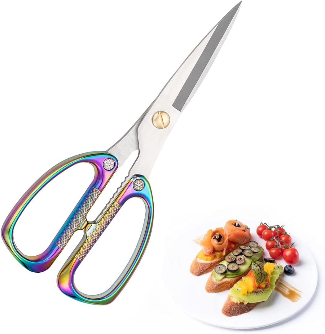 Tijeras Cocina Acero Inoxidable Mango de Acero Inoxidable Multifunción Cook para Carne, Pescado, Pollo ergonómica y Esterilizable Tijeras Ultra Afiladas Apto para lavavajillas multicolor