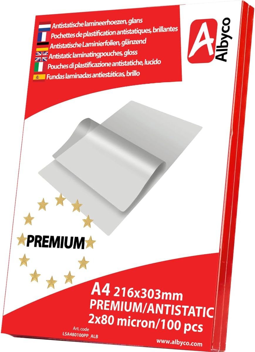 100 fundas de laminación Albyco A4-216 x 303 mm - premium