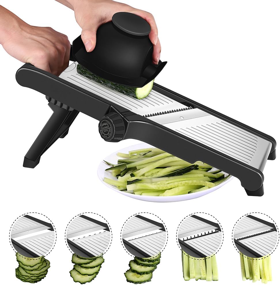 Mandolina de Cocina Profesional Cortador de Verdura - Mandolina Verduras Manual con 6 Cuchillas y Guantes de Seguridad, Picador Verduras, Rallador Verduras para Patata, Pepinos, Tomates
