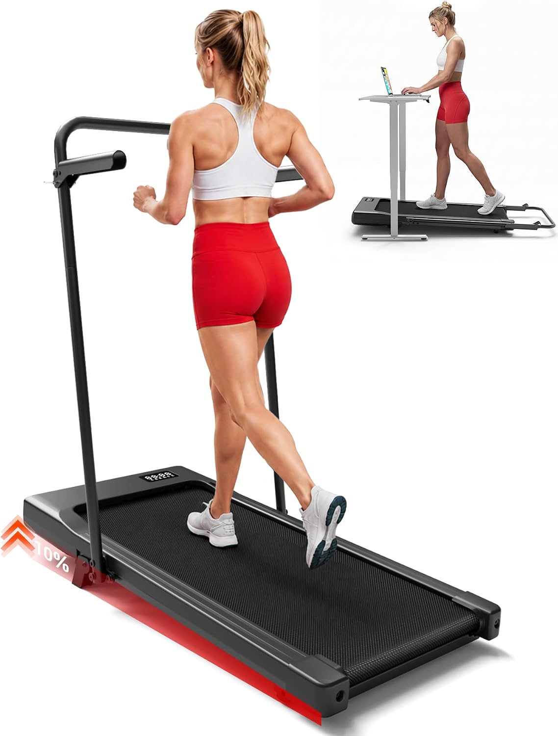 Superun Cinta de Correr con Inclinación, Cinta de Andar Plegable con App Pantalla LCD, Velocidad 1-6/8/12 km/h, Motor 2,5-3 CV, MAX 136kg, Apta para Apartamentos, Debajo del Escritorio para Oficina