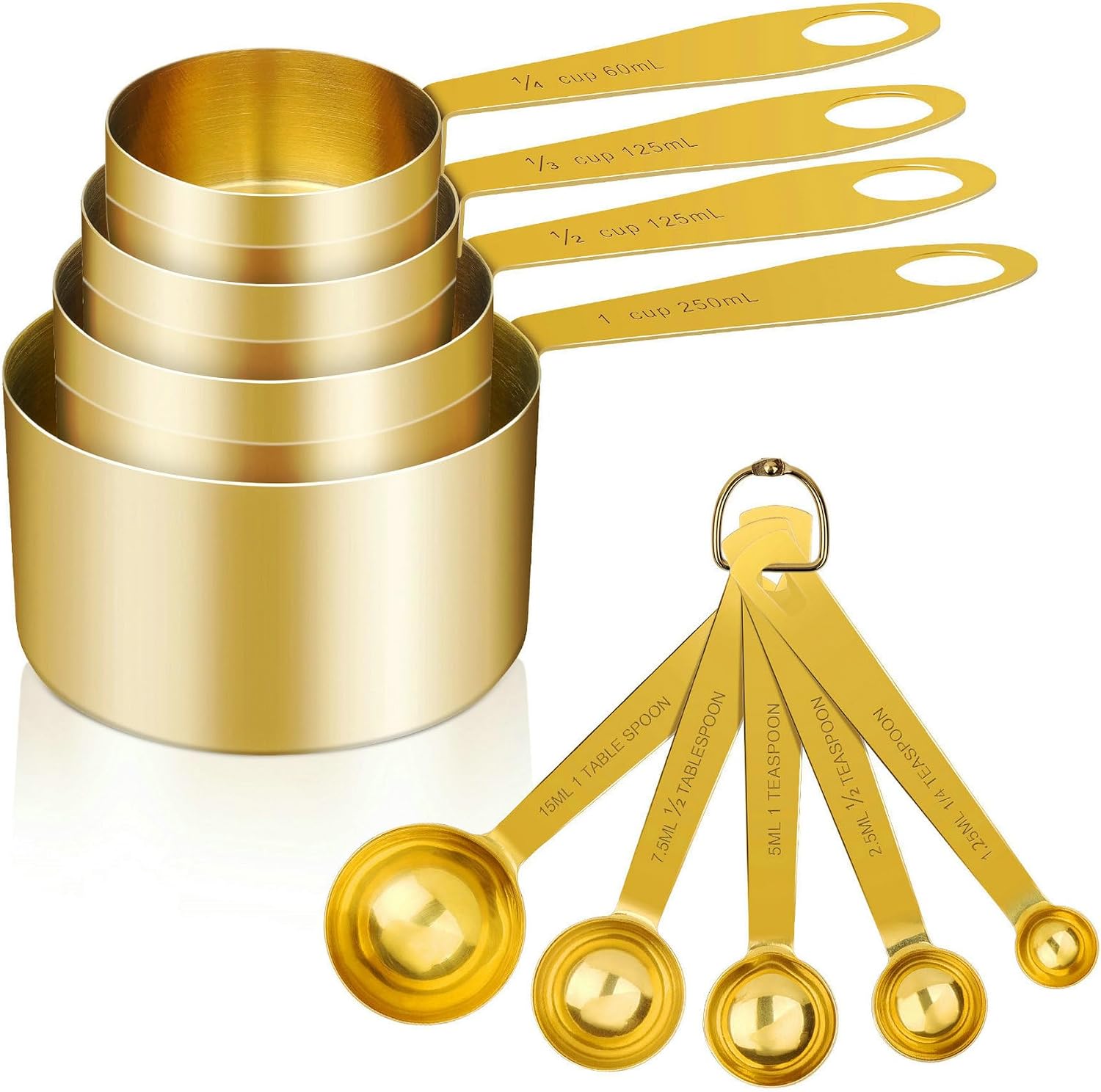 Cuteefun Cucharas Medidoras y Tazas Medidoras, 9 Piezas, Oro