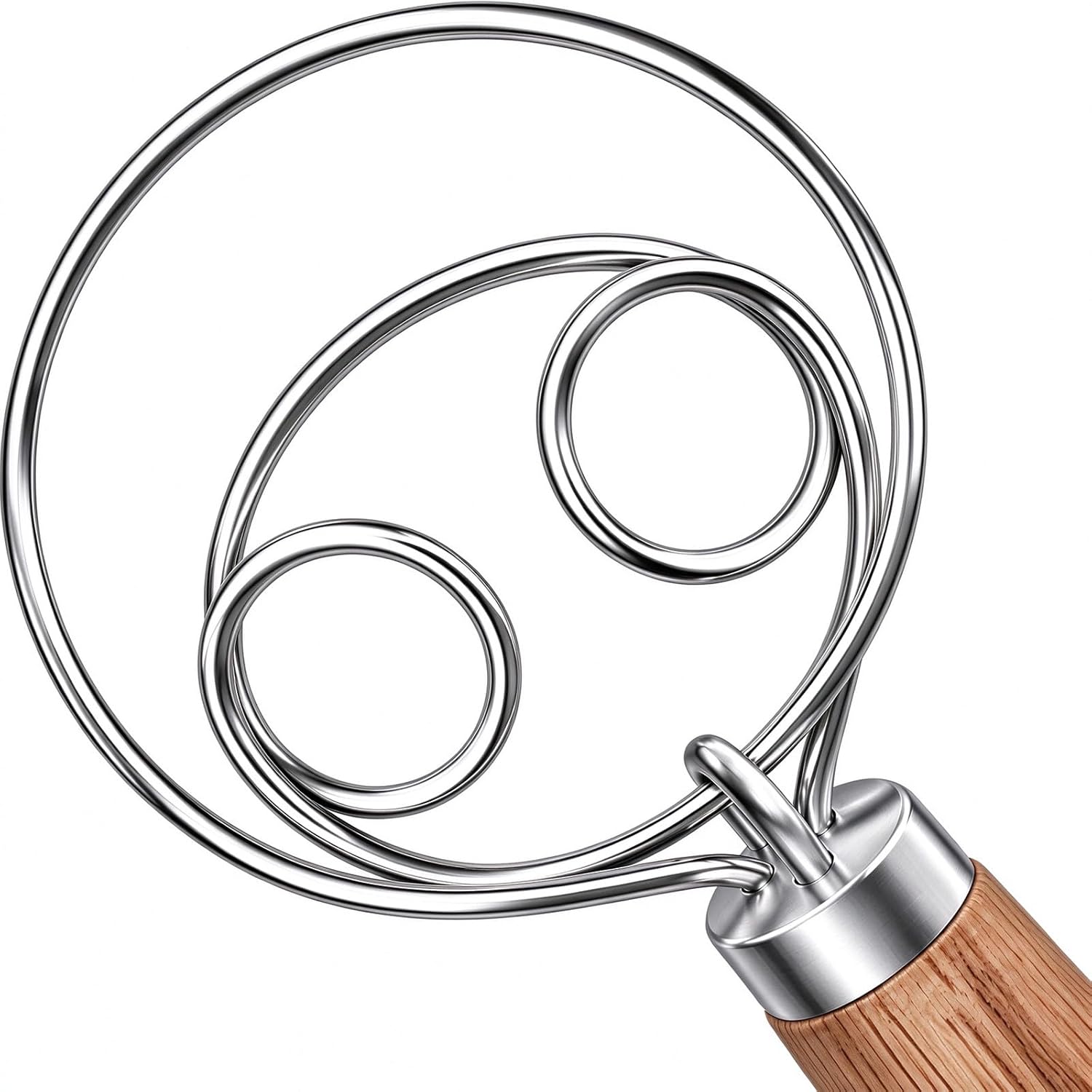 TEEVEA Batidor de masa danés de acero inoxidable estilo holandés para masa de pan con mango de madera, herramientas de cocina para hornear, herramientas y suministros para hacer pan
