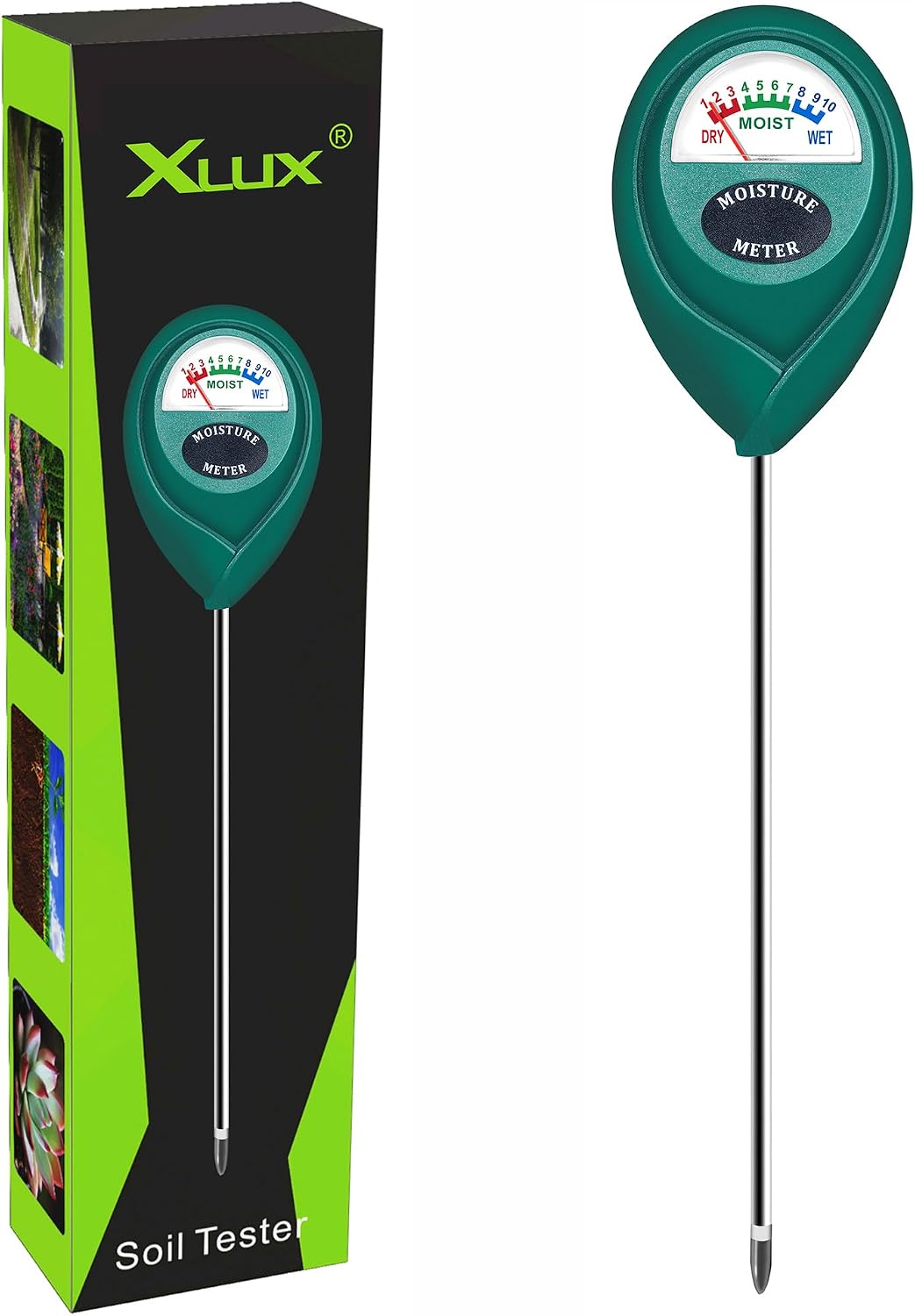 XLUX medidor humedad plantas, higrómetro de suelo, monitor de riego de flores, para plantas de interior y exterior, no se necesitan baterías