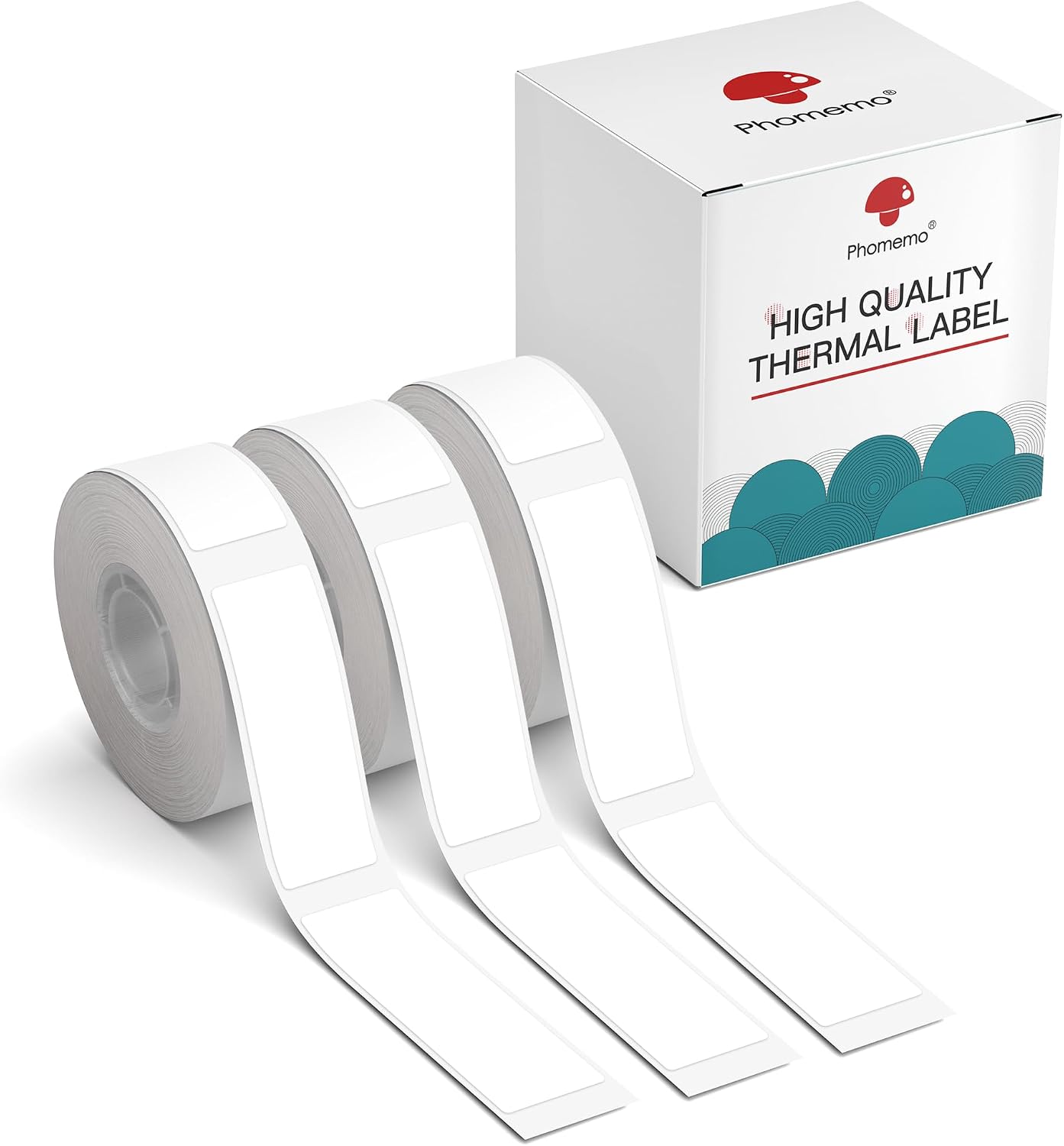 Phomemo 3 rotoli di etichette adesive termiche ， 15mm * 50mm, compatibile con stampante di etichette Phomemo D30, per casa, scuola, 130 pezzi/rotolo, 3 rotoli (etichetta bianca)