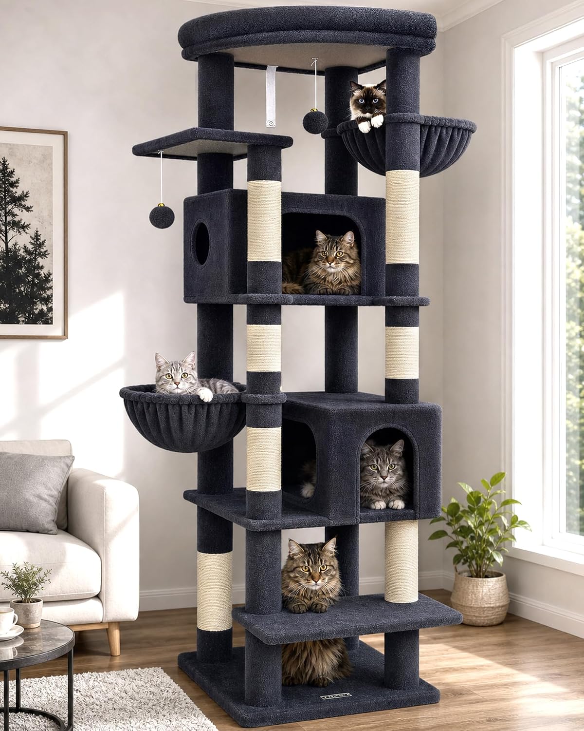 Globlazer Árbol Rascador Esquinero Gatos 188 cm XXL 2 Cuevas S74 Gris