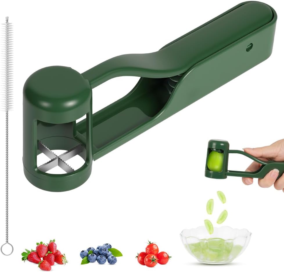 Cortador de Uvas para Niños,Cortador de Uvas para Bebés con Cepillo de Limpieza,Herramienta para Cortar Uvas,Frutas de Acero Inoxidable Cortadora para Cortar Tomates Fresas Cherry (Azul)