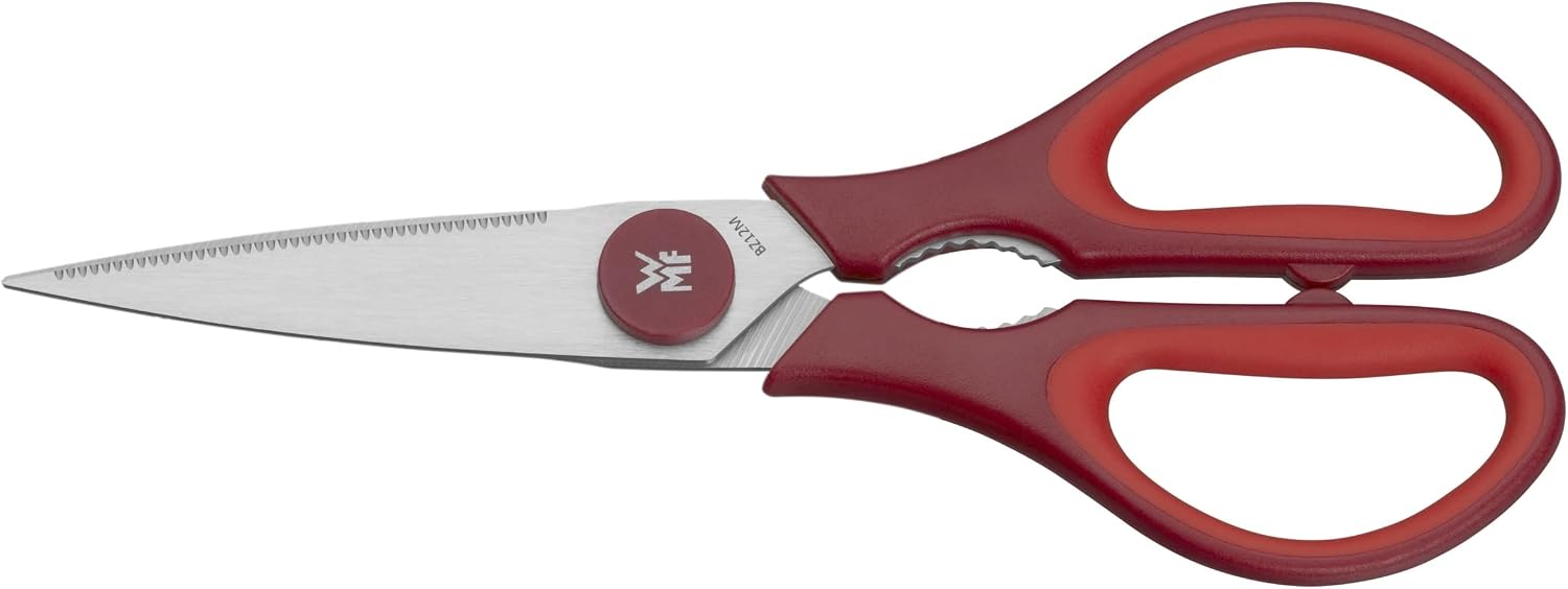 WMF Touch - Tijeras de Cocina 21 cm, Tijeras para el Hogar con Corte de Sierra y Abridor Integrado, Aptas para Diestros y Zurdos, Acero Inoxidable Cromargan, Rojo
