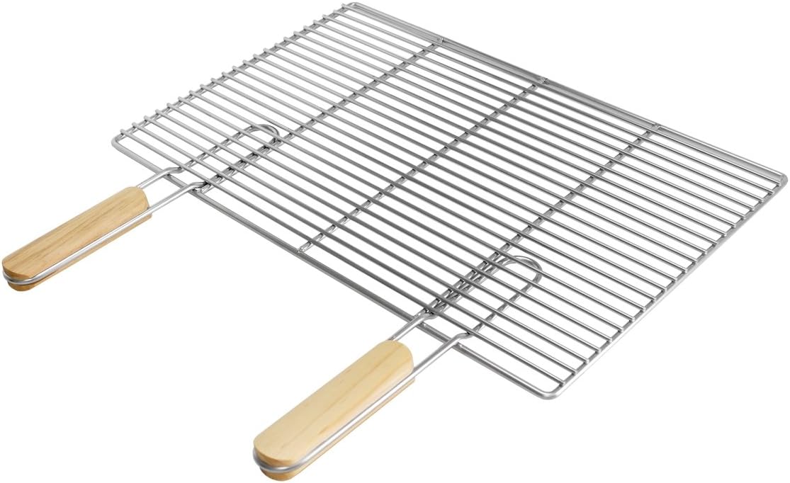 ECD Germany Parrilla Barbacoa con Asas Extraíbles Rejilla Rectángular de Acero Inoxidable 54 x 34 cm Resistente a la Corrosión Incluye 2 Mangos de Madera 14cm Sólido y Estable Fácil Usar y Limpiar
