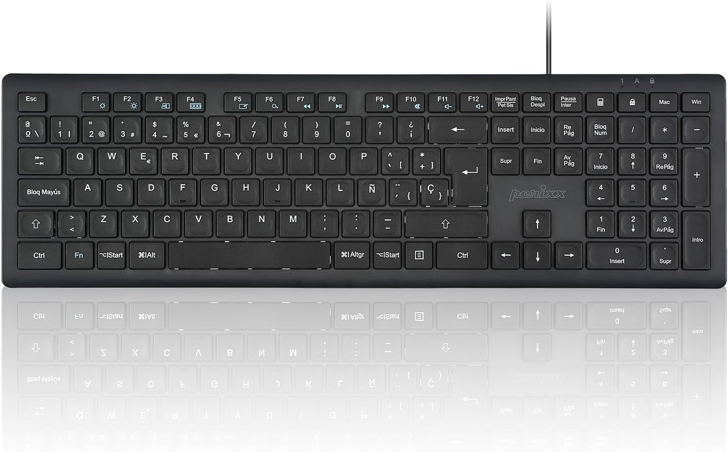 Perixx PERIBOARD-210II, Teclado de Tamaño Completo - Conexión USB-A, Diseño QWERTY Español, Color Negro