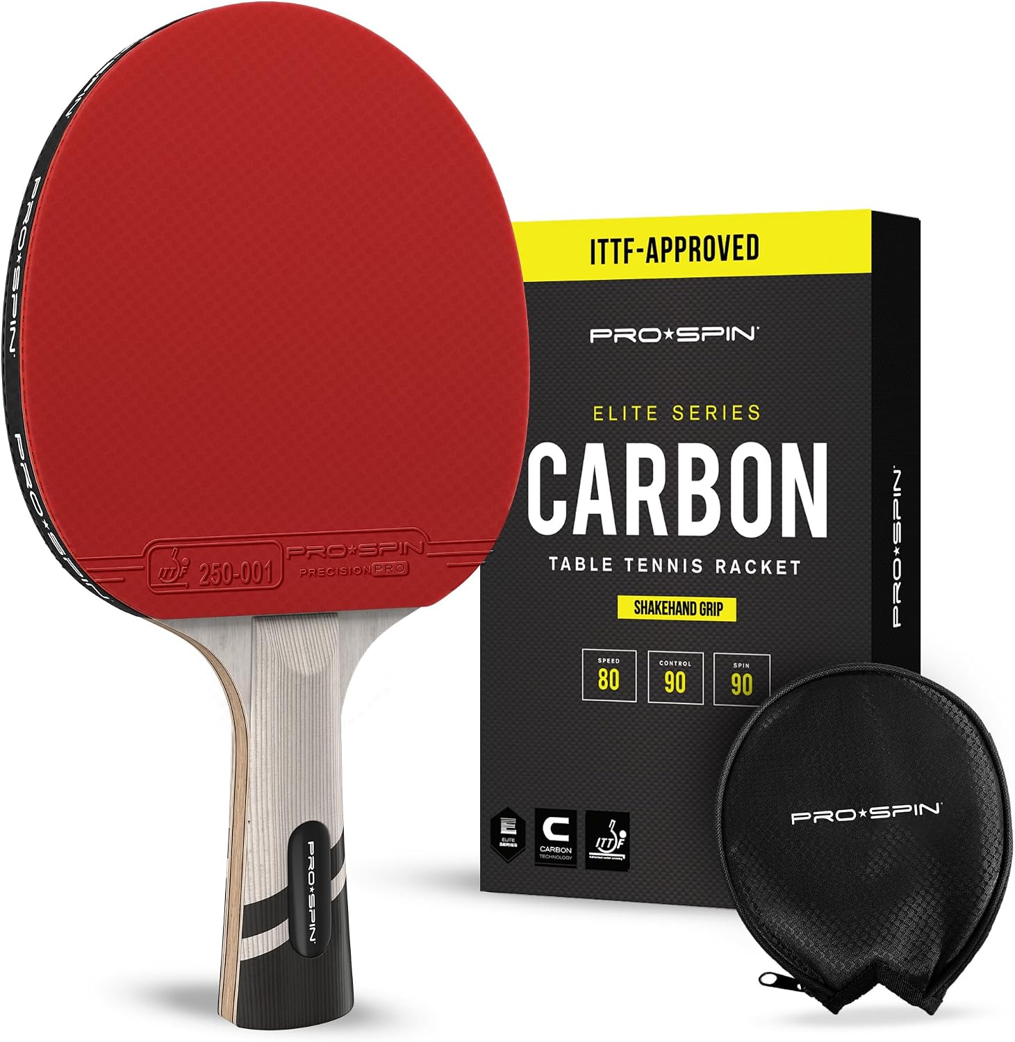 PRO-SPIN Palas de Ping Pong - Homologada por la ITTF con Fibra de Carbono | Madera 7-Ply, Goma Ofensiva, Esponja 2 mm