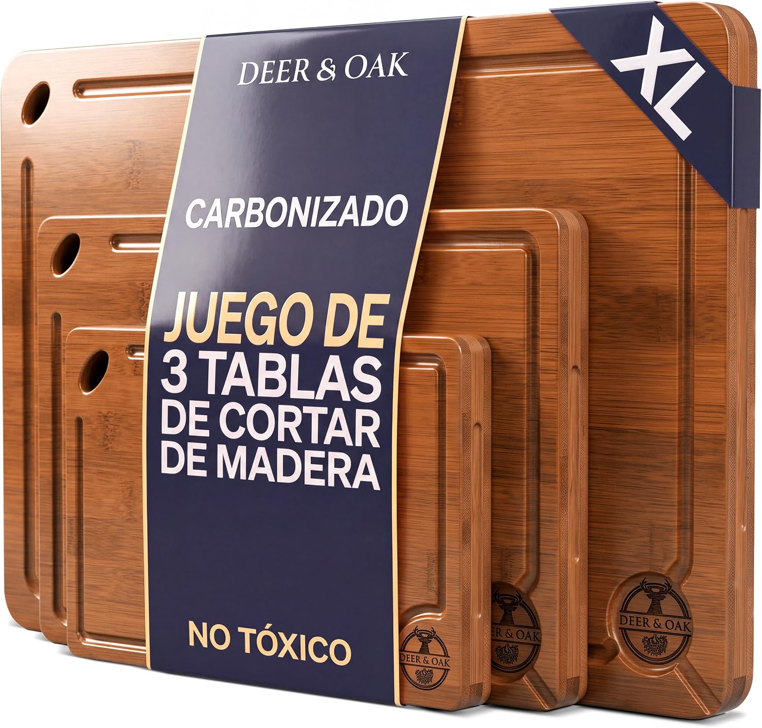 Deer & Oak Set 3 Tablas de Cortar Bambú 33x24, 28x20 y 22x15 cm