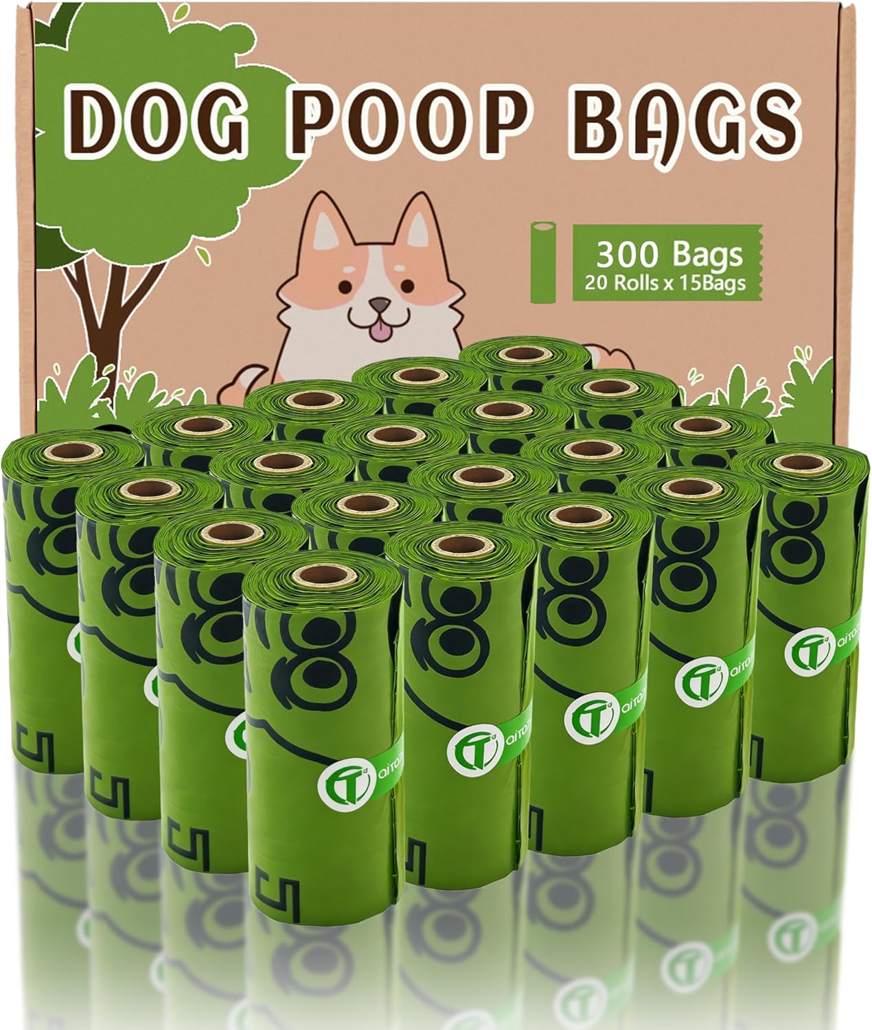 AiTodos® 600 Bolsas Caca Perro, 31×22 cm, PE, Verde, 40 rollos × 15