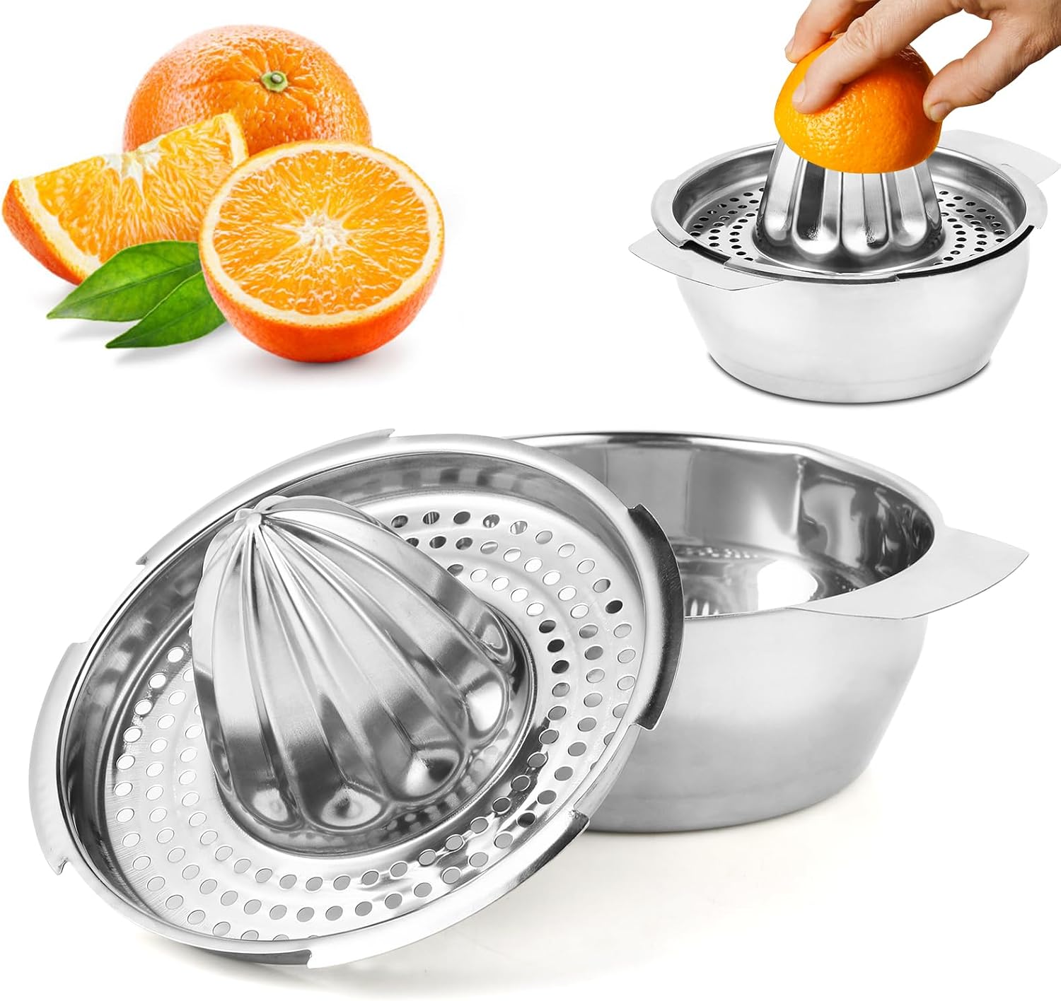 Exprimidor manual de acero inoxidable, exprimidor de limón, diámetro 13,8 cm, apto para lavavajillas, calidad profesional. Exprimidor de naranjas manual para limones, pomelos y naranjas.