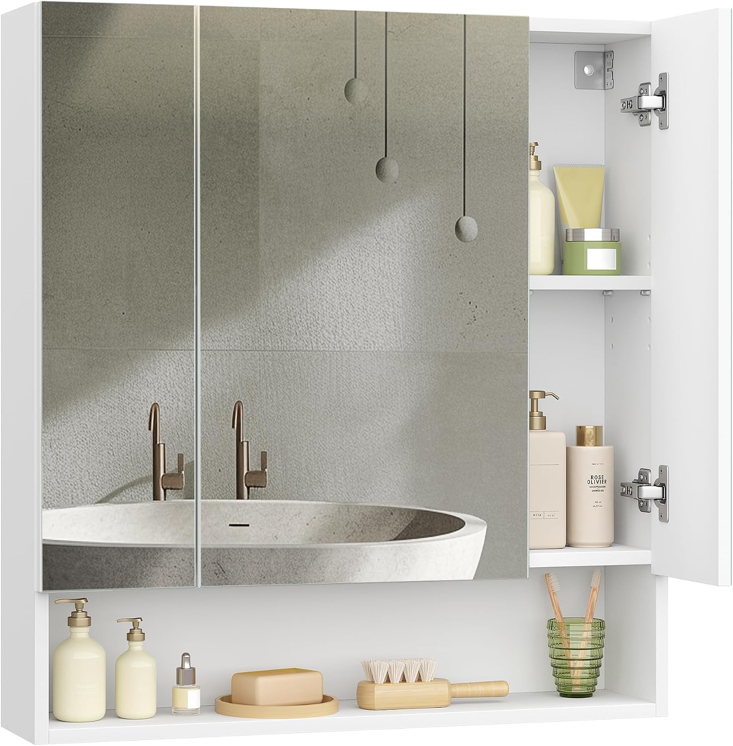 VASAGLE Armario de Baño con Puertas de Espejo, 16,5 x 70 x 75 cm