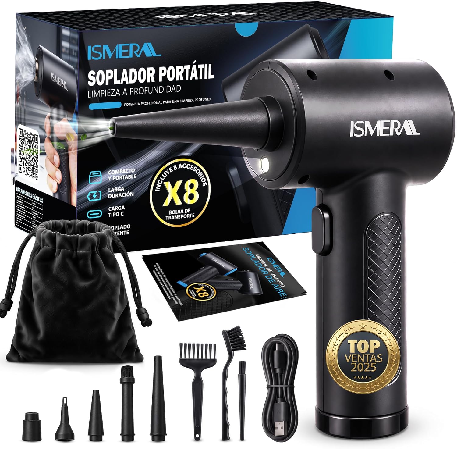 Soplador de Aire Potente 100000 RPM | 6000 mAh+9 Accesorios+Bolsa de Viaje