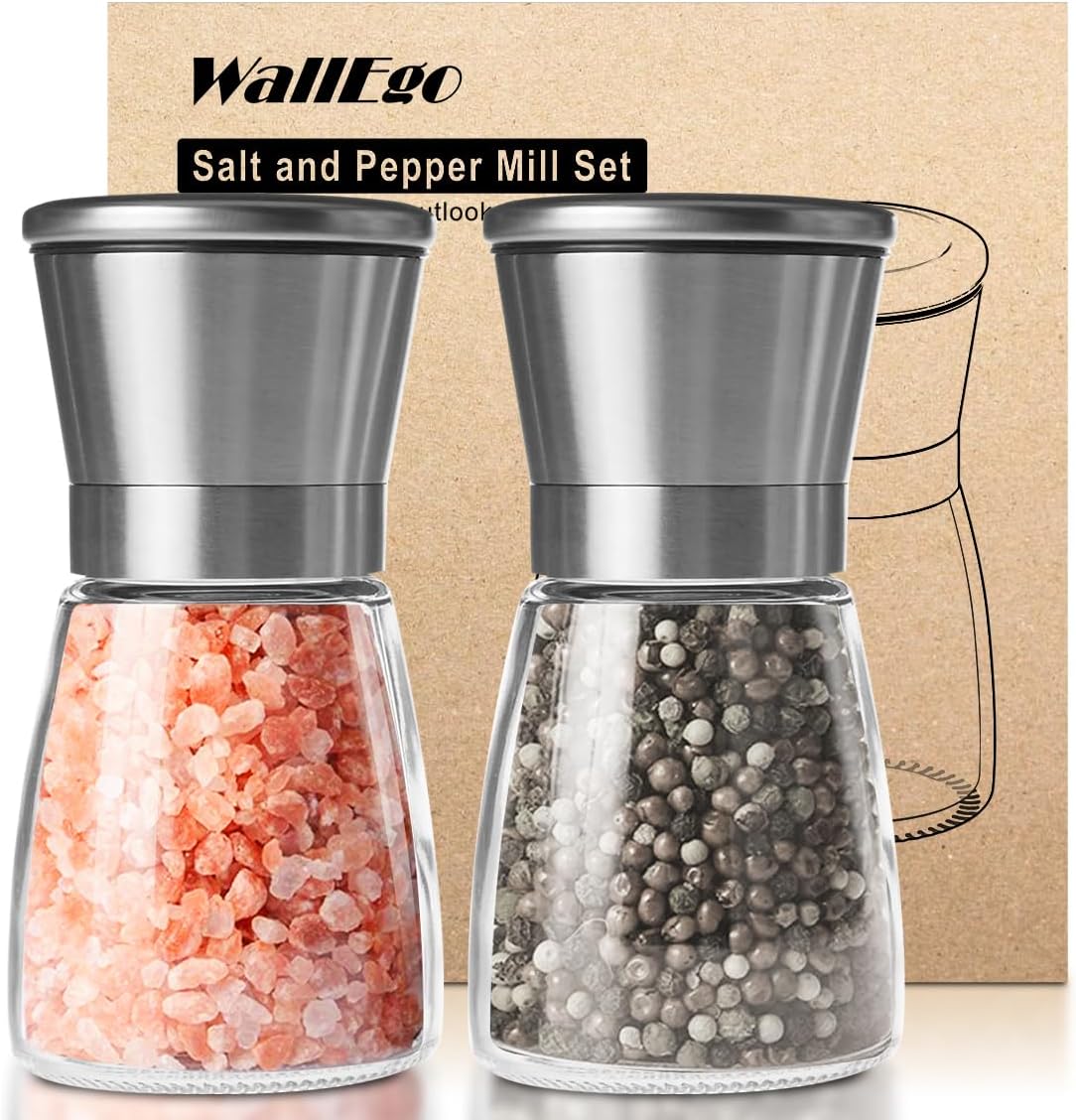 Molinillo Pimienta, Núcleo de Cerámica Grosor Ajustable, Molinillo de Sal y Pimienta Pimentero Molino de Especias 2-pack [Sin contenido de especias]