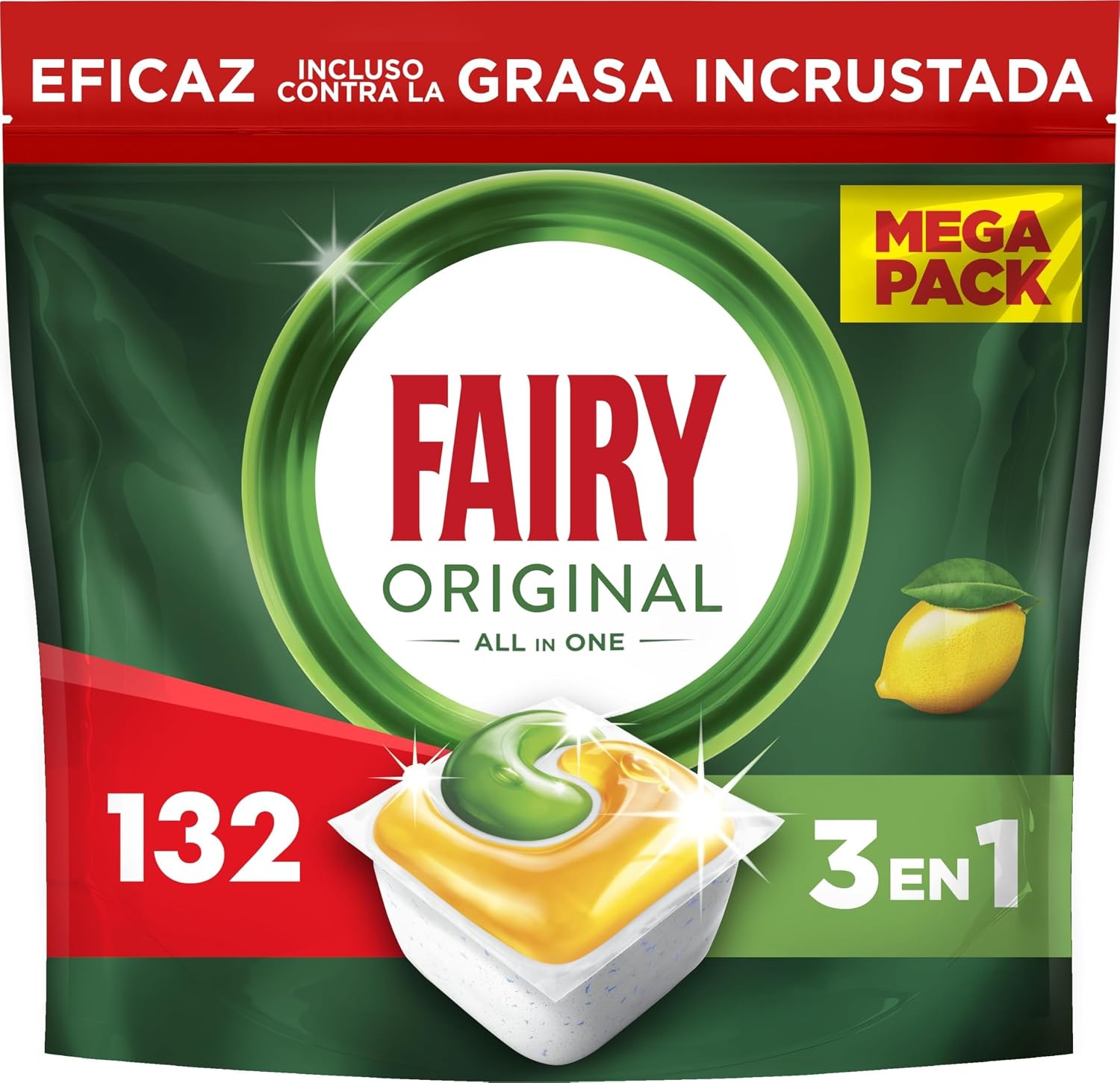 Fairy Original Cápsulas Lavavajillas Para Máquina Limón, 132 Cápsulas