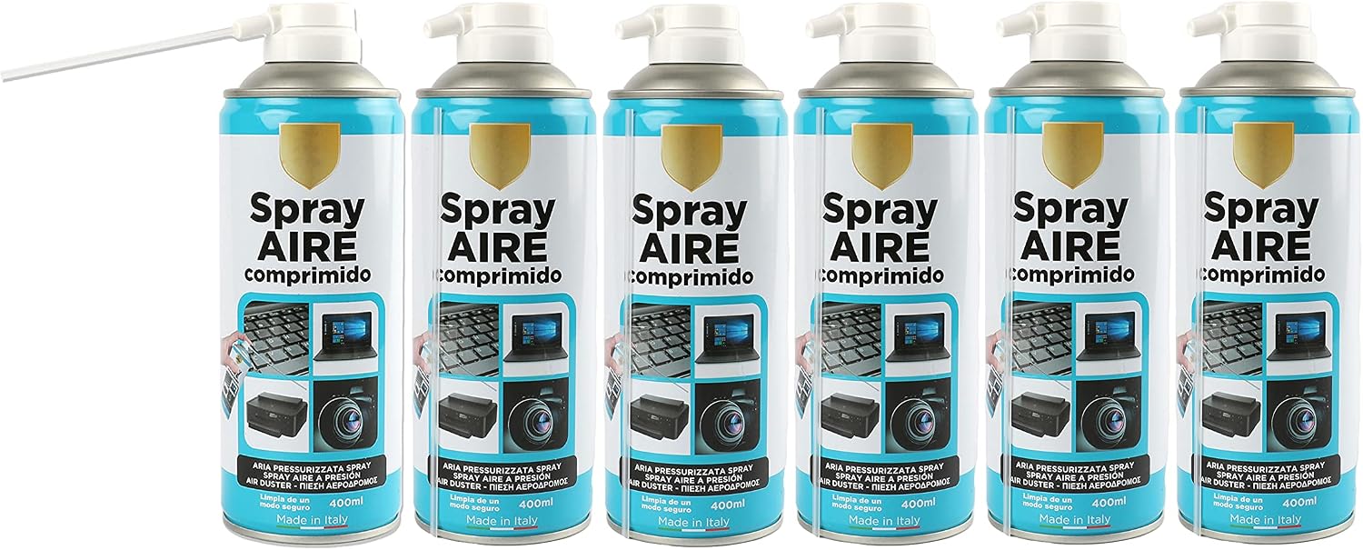 Spray Aire Comprimido 400ml para la Limpieza Ideal para Teclados, Ordenadores Impresoras y otros Equipos Eléctricos Eliminación de Polvo