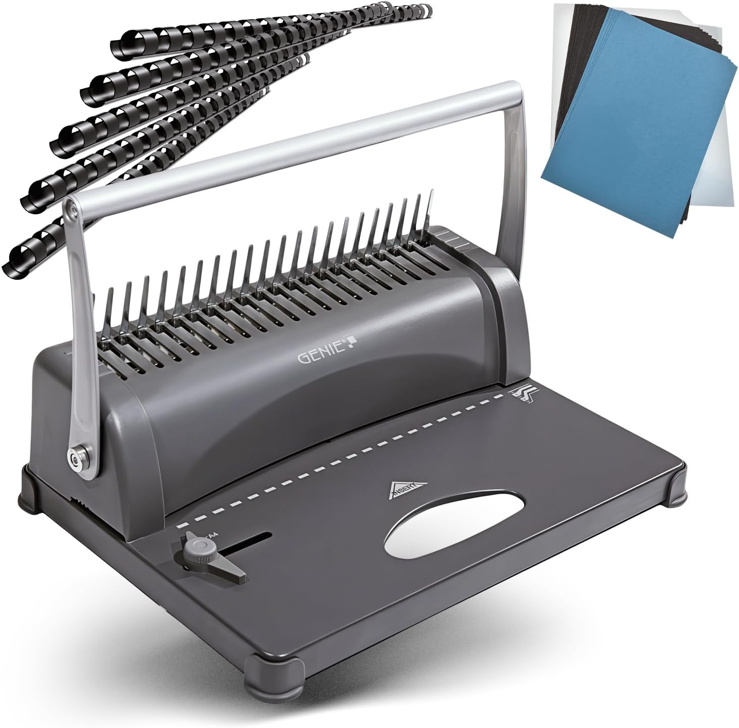 Genie CB 850 - Encuadernadora, hasta 350 hojas, DIN A4, incluye juego de 75 piezas, color plata y negro