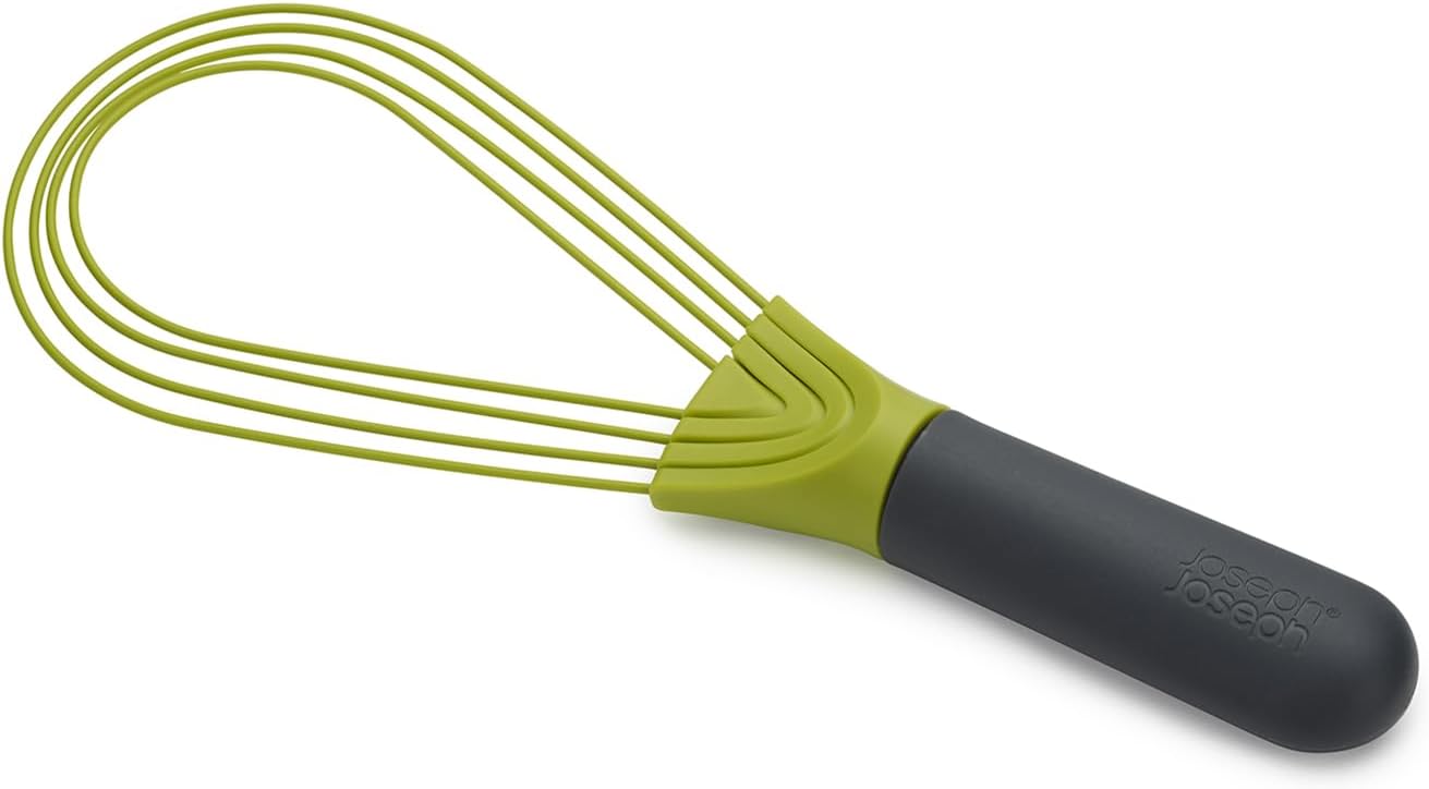 Joseph Joseph Twist Whisk- 2 en 1, batidor plano y de globo, Apto para ollas antiadherentes, Silicona, Gris/Verde