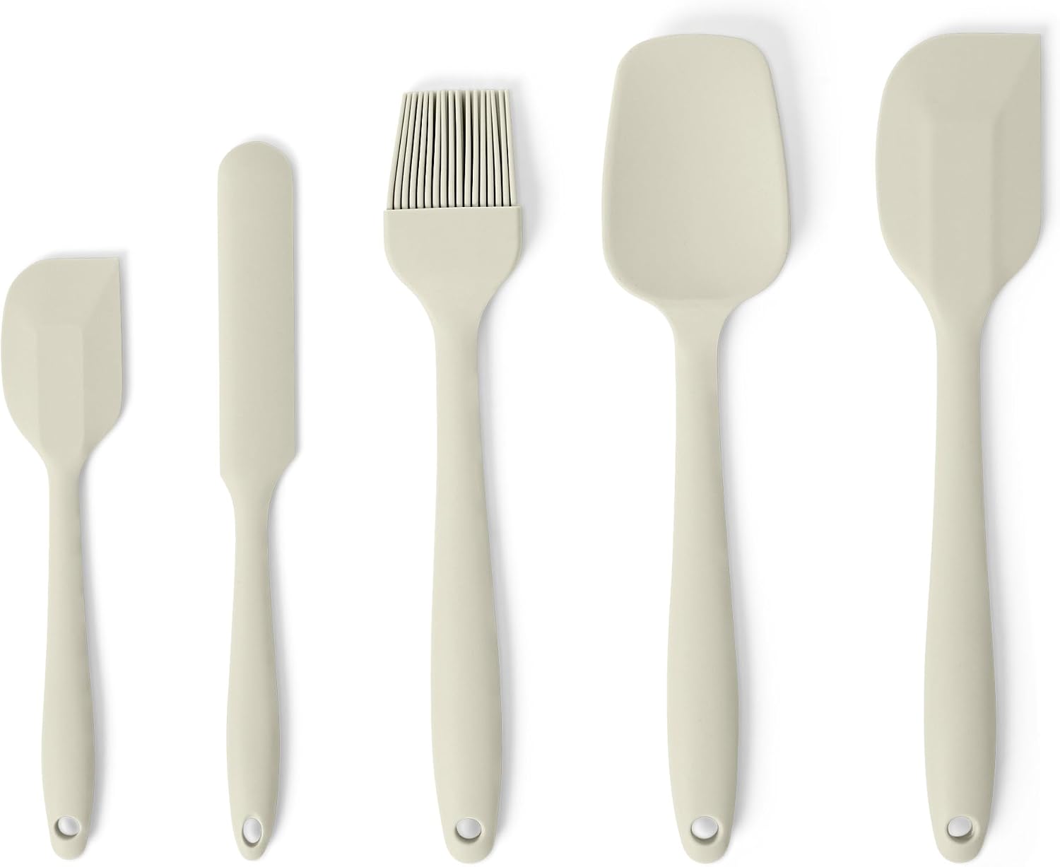 Amazon Basics Espátulas de Silicona, Juego de 5 Piezas, Libre de BPA, Resistentes al Calor y Aptas para Lavavajillas, Gris Lino
