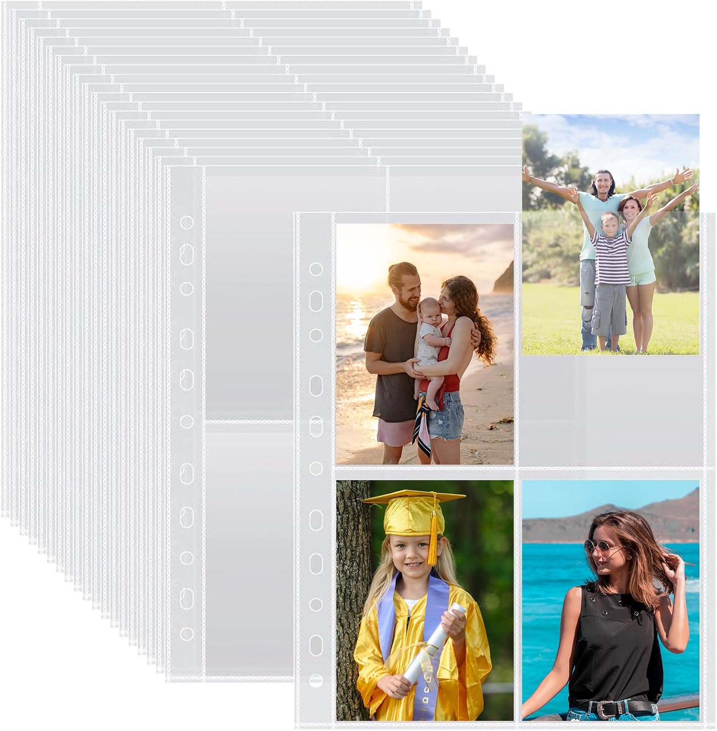 Pack de 50 fundas A4 para fotos con 400 compartimentos para archivadores de 2/3/4 anillas, album postales, recambios top-loading para álbumes de postales (109x153 mm).