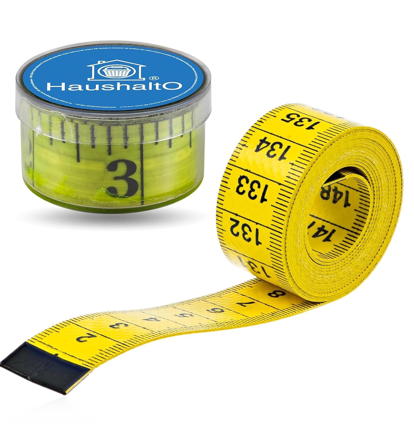 Cinta Métrica 2 en 1 de 150 cm Haushalto - Medición Precisa para Costura y Sastrería con Almacenamiento en Caja