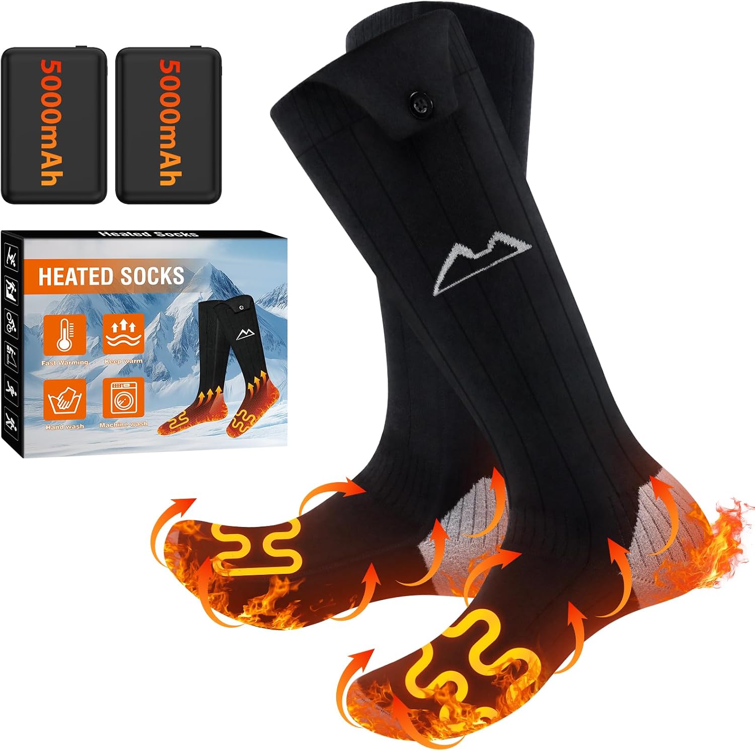 seenlast Calcetines Calefactables Hombre Mujere, 5000mAh Calcetines Electricos Calefactables Recargables con 3 Temperatura, Unisex Calcetines Termicos Lavables para Exterior