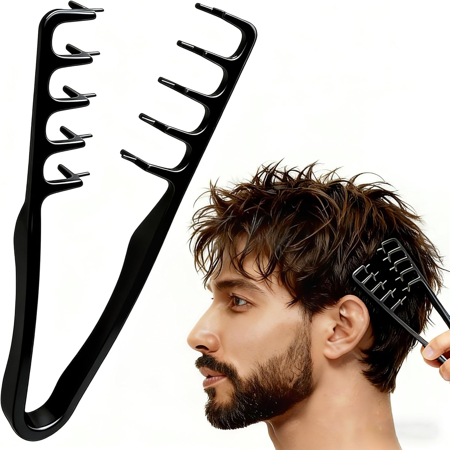 Peine Texturizador Hombre,Peine Pelo Rizado,Peine de Dientes Anchos, Herramienta para dar Volumen a las Raíces, Accesorio De Estilizado Para Raíces y Flequillo Cabello Unisex