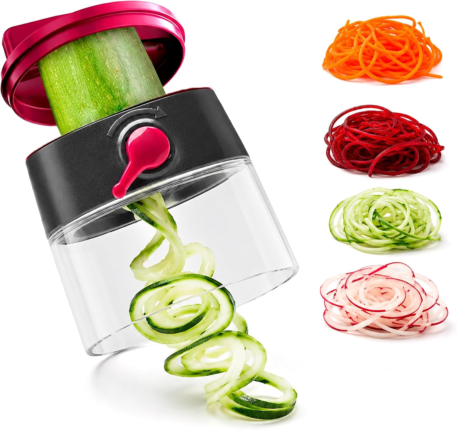 JATA HOGAR HMAQ4508 - Mini Espiralizador Manual de Verduras y Frutas, Cortador Espaguetis Vegetales con 4 Cuchillas de Acero Inoxidable, Compacto, Libre BPA, Antideslizante